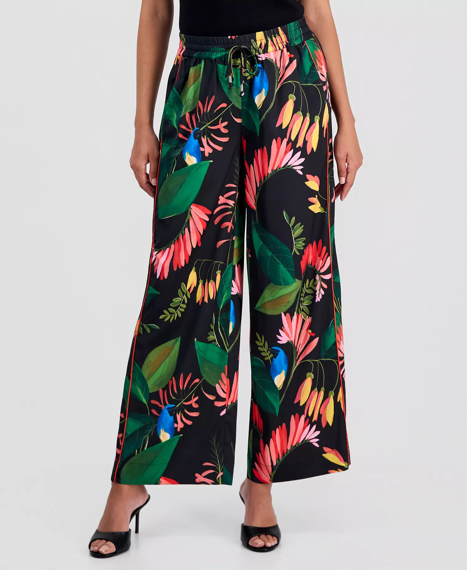 Women's Floral Wide-Leg Pull-On Pants - Tropical Wonder Print - L