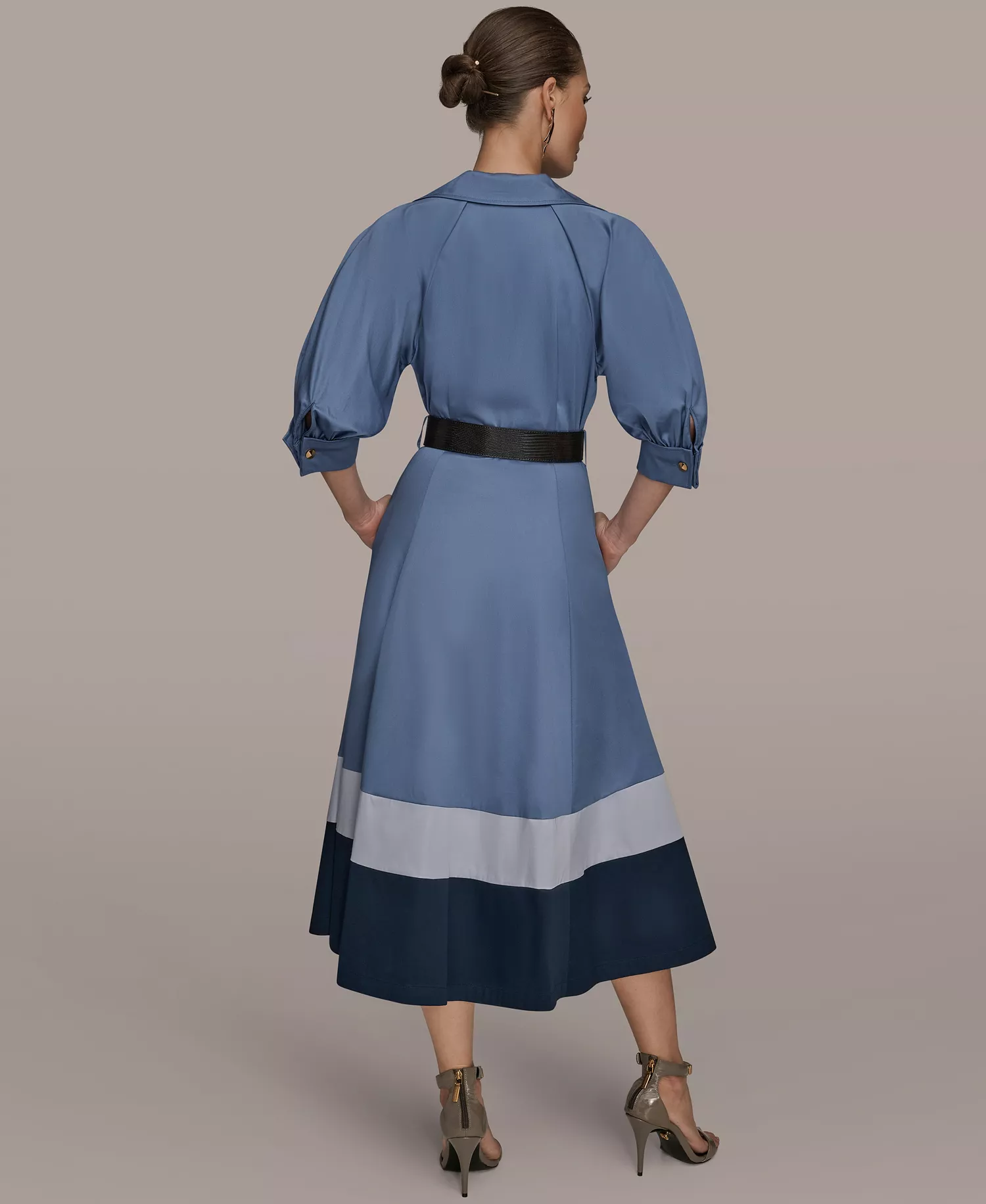 Women's Collared Belted Midi Dress - Tempest/Dusk/Nightfall - 0P