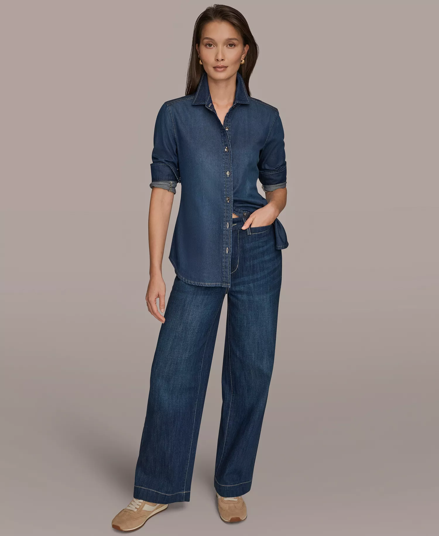 Women's Luxe Denim Button Down Denim Shirt - The Taylor - L