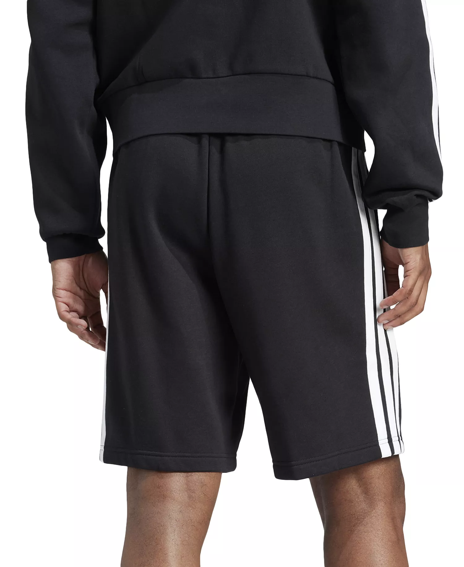 Men's Essential Three Stripes Fleece Shorts - Black / Wht - 2XL