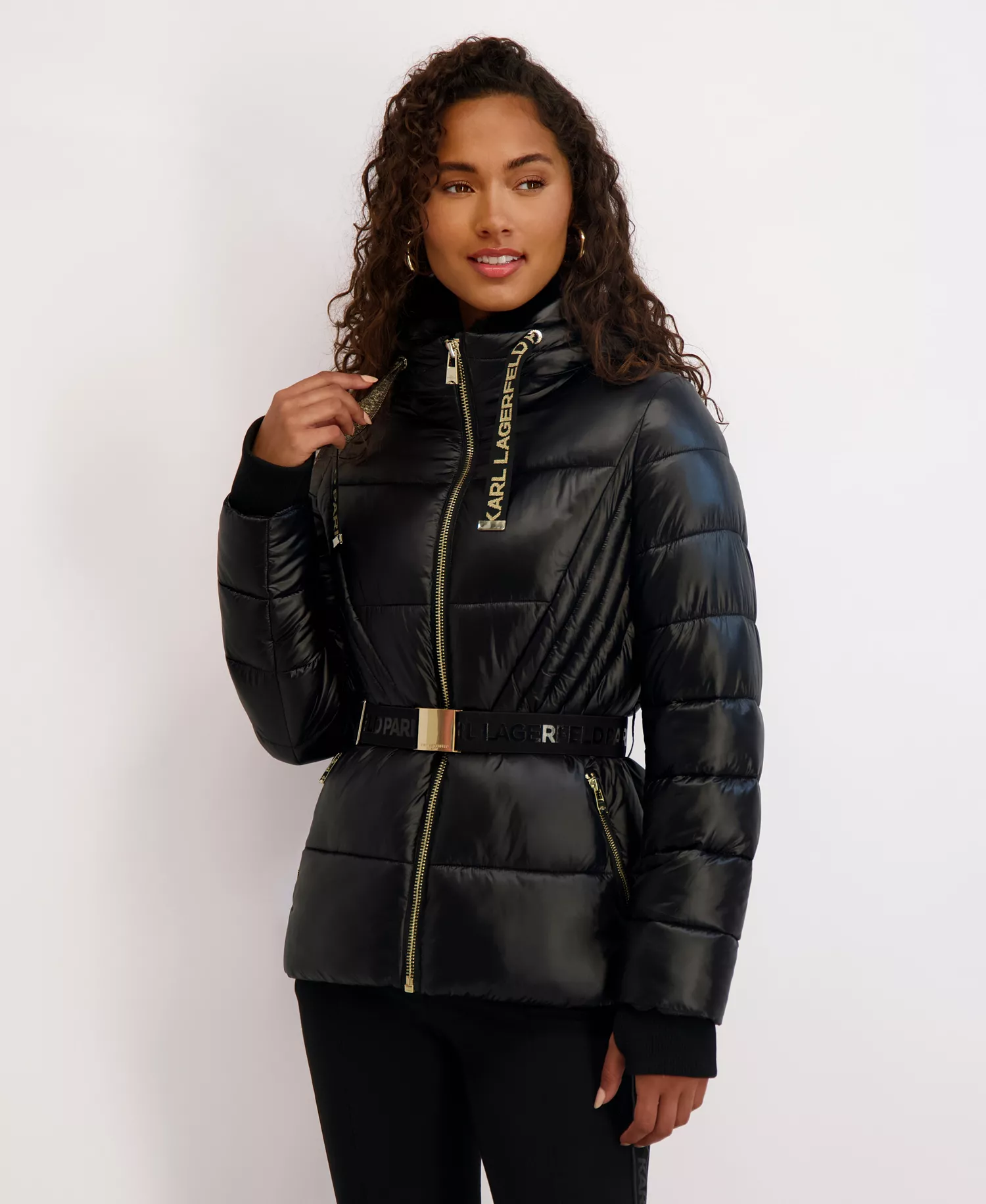 Women's Hooded Short Puffer Jacket - Black - L