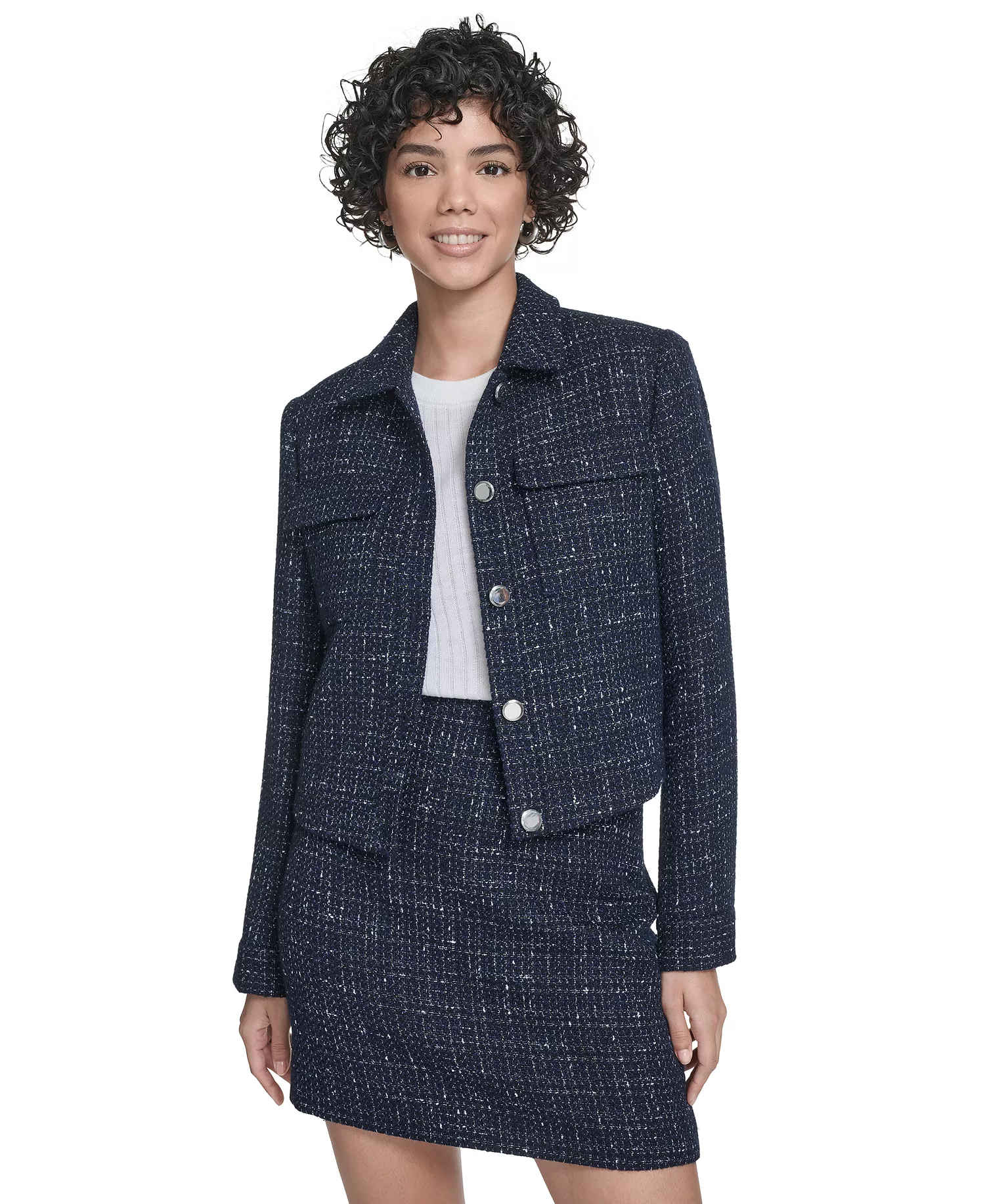 Women's Boucle Cropped Long-Sleeve Jacket - Navy Multi - 16