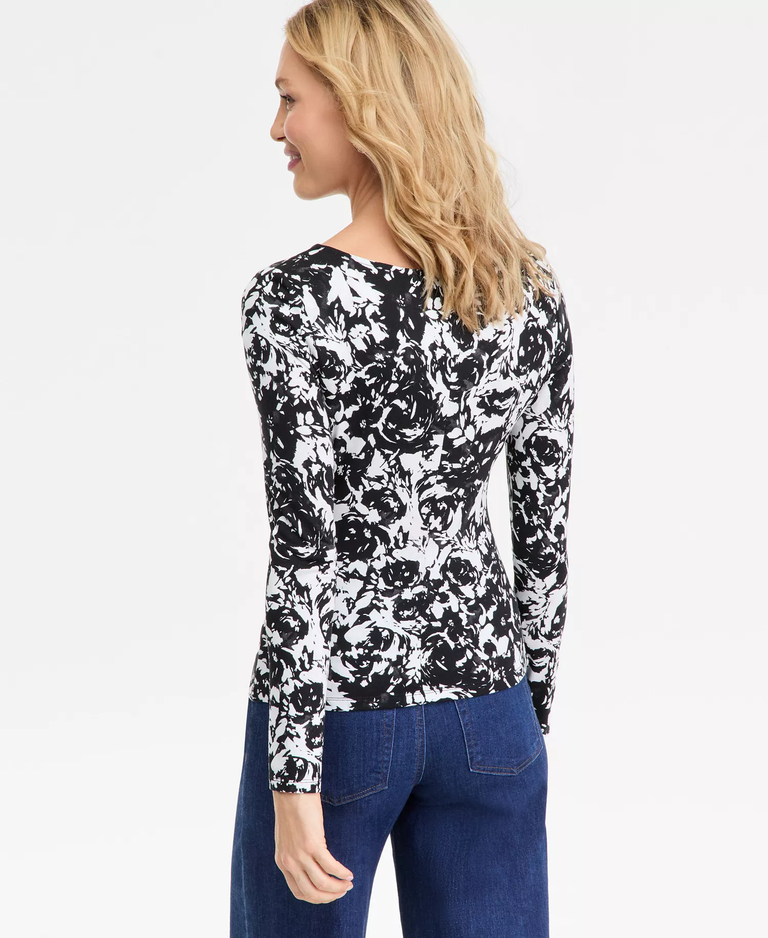 Women's Printed Long-Sleeve Shirred-Front Top, Macy's Exclusive - Bloom Bouq - L