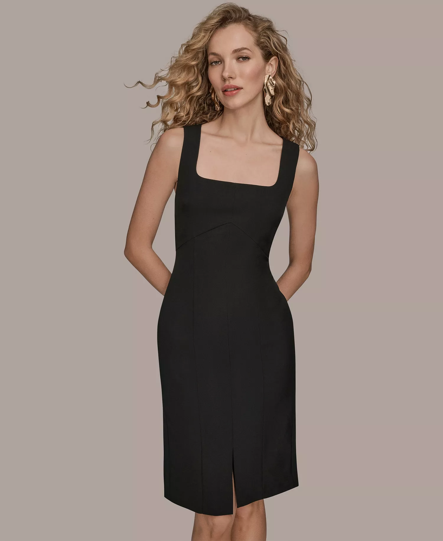Women's Square Neck Midi Dress - Black - 10