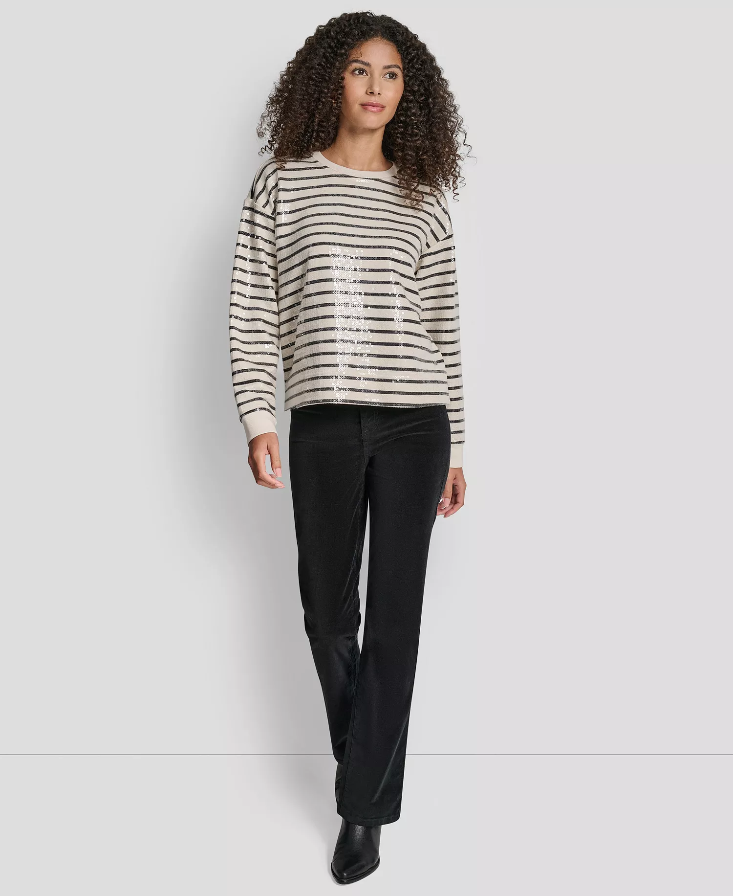 Women's Sequin Long-Sleeve Sweatshirt - Eggnog/black - L