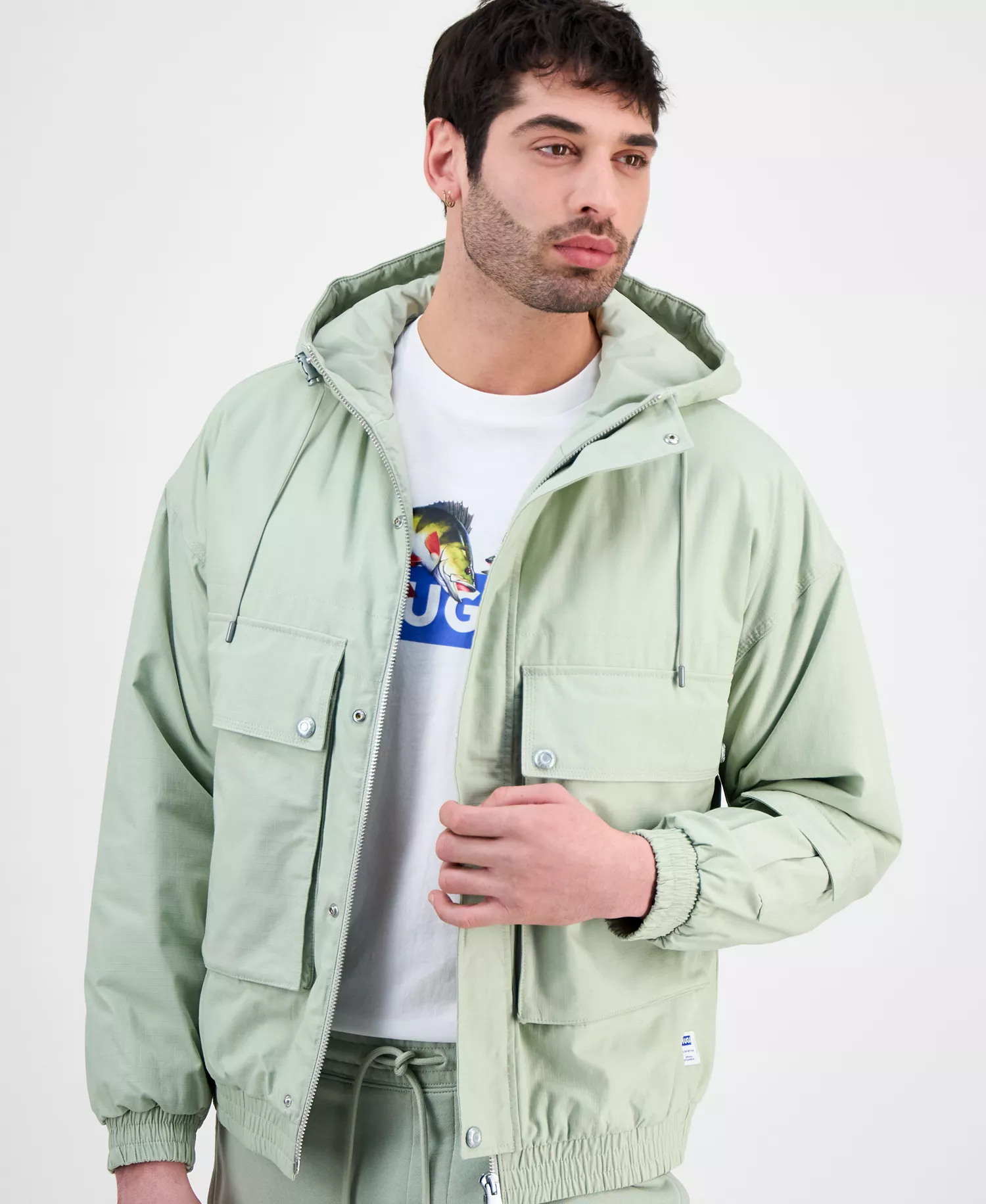 HUGO by Men's Beckson Hooded Jacket - SEAFOAM - 2XL