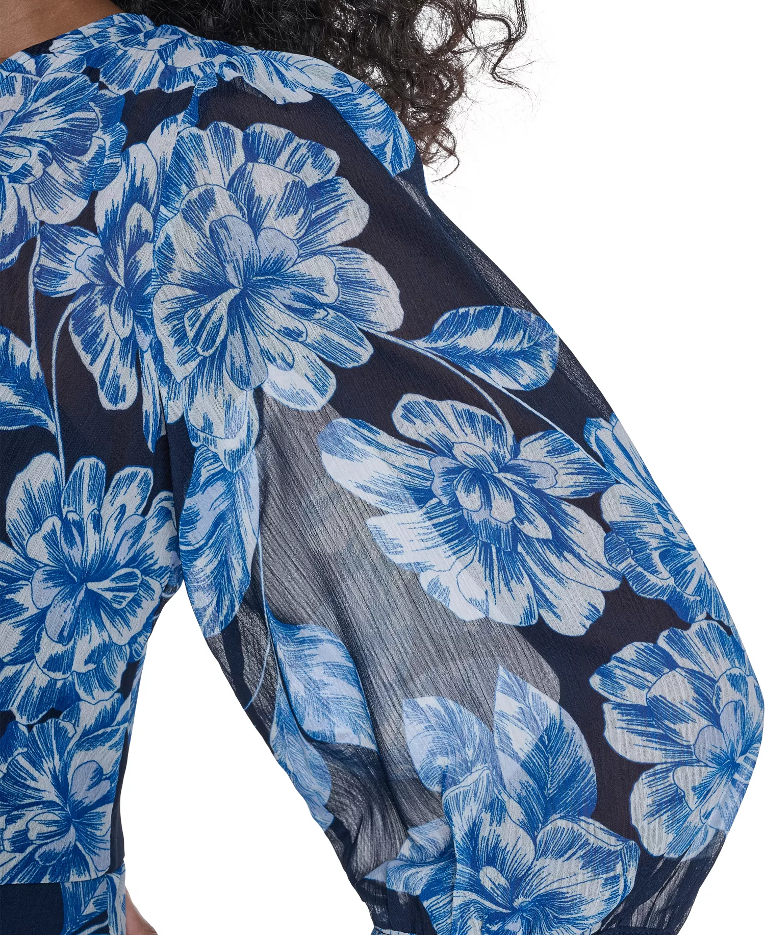 Women's Balloon-Sleeve Faux Wrap Dress - Indigo Multi - 10