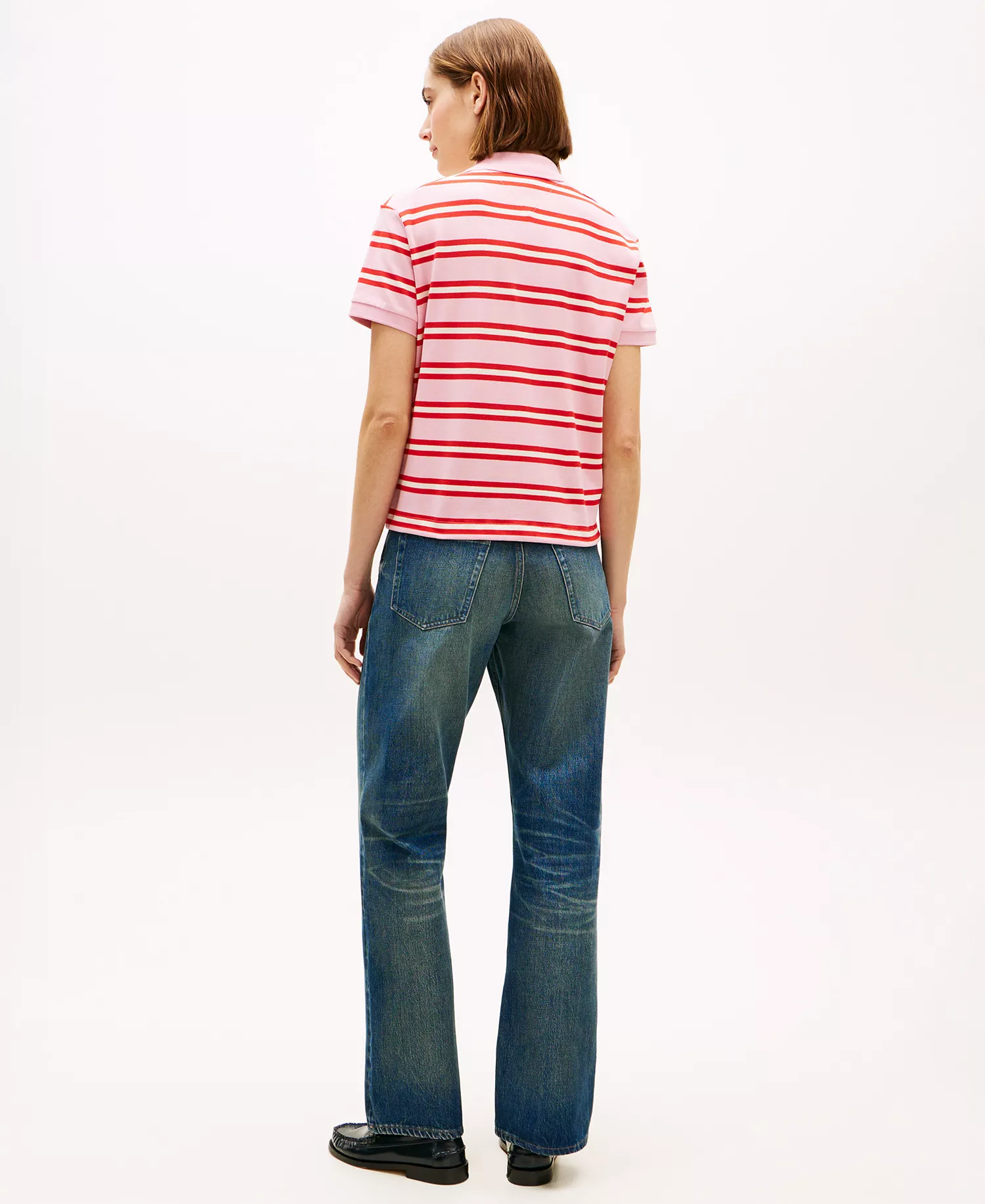 Women's Modern Short-Sleeve Polo T-Shirt - Poppy Stripe - L