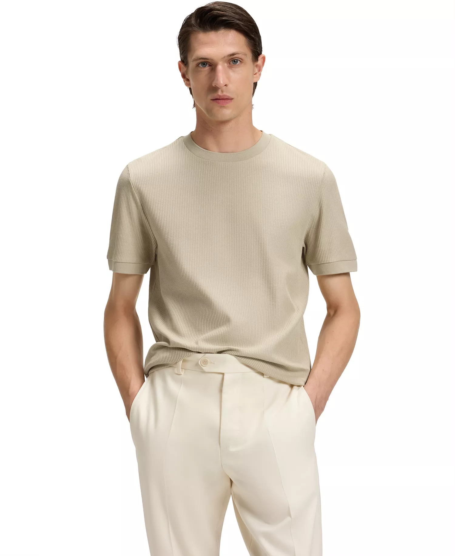 Men's Regular-Fit Structured Cotton T-Shirt - Open Beige - 2XL