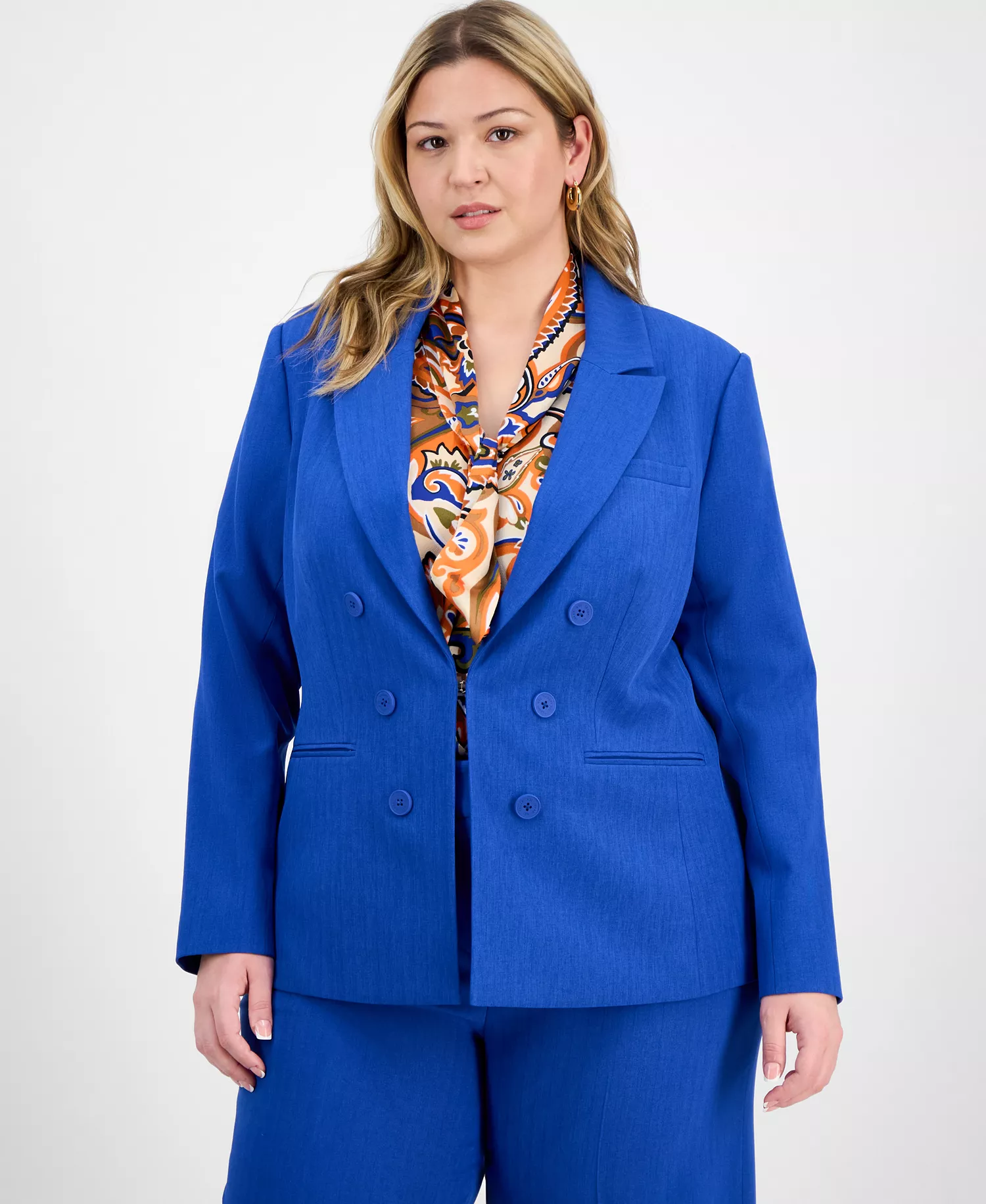 Plus Size Faux Double-Breasted Boyfriend Blazer  - New Royal - 14W