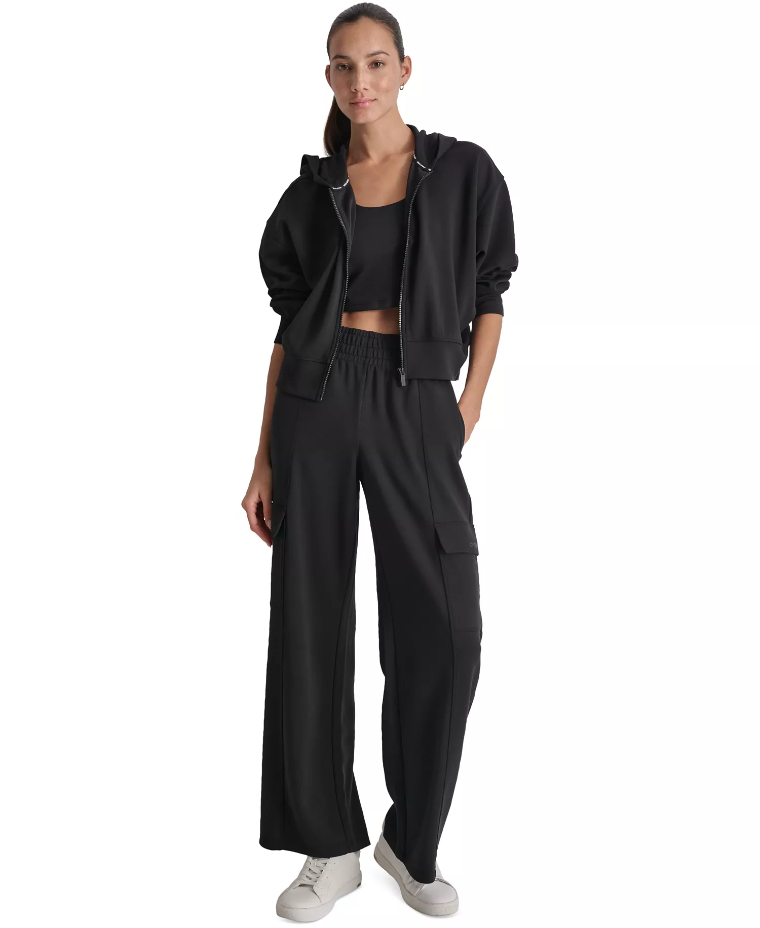 Women's Drop-Shoulder High-Line Zip Scuba Hoodie - Black - L