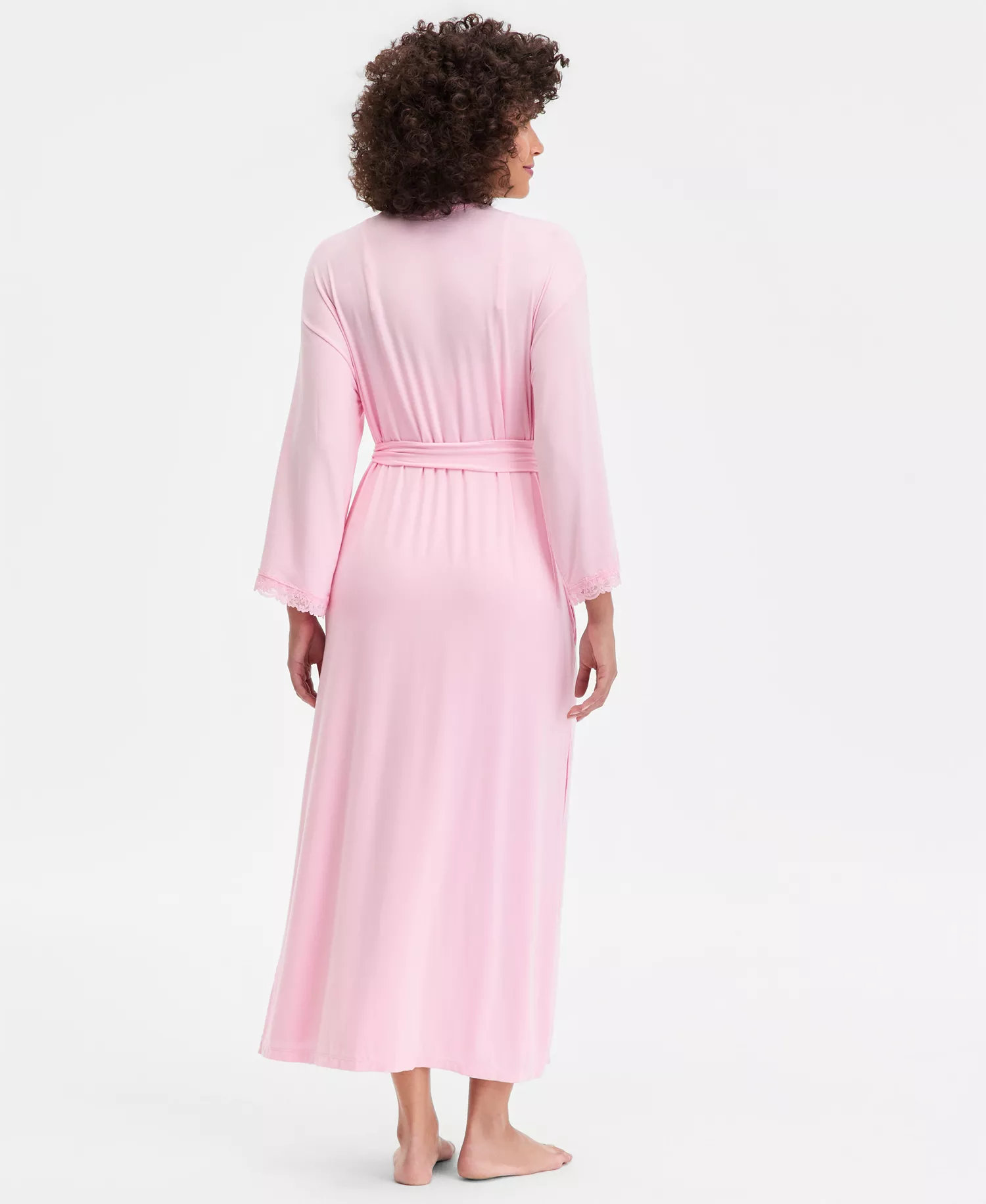 Women's Lace-Trim Knit Robe, Exclusively at Macy's - Orchid Pink - L
