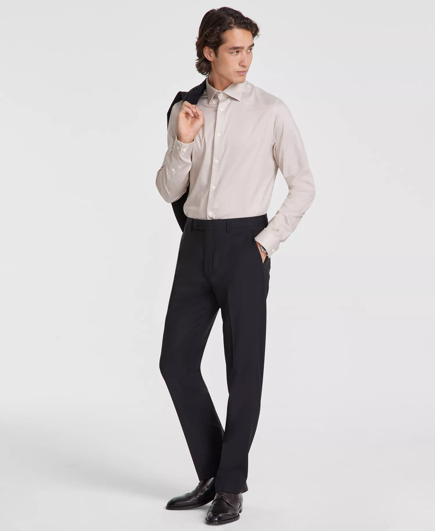 Men's Slim-Fit Wool-Blend Stretch Suit Pants - Black - 28 - 29
