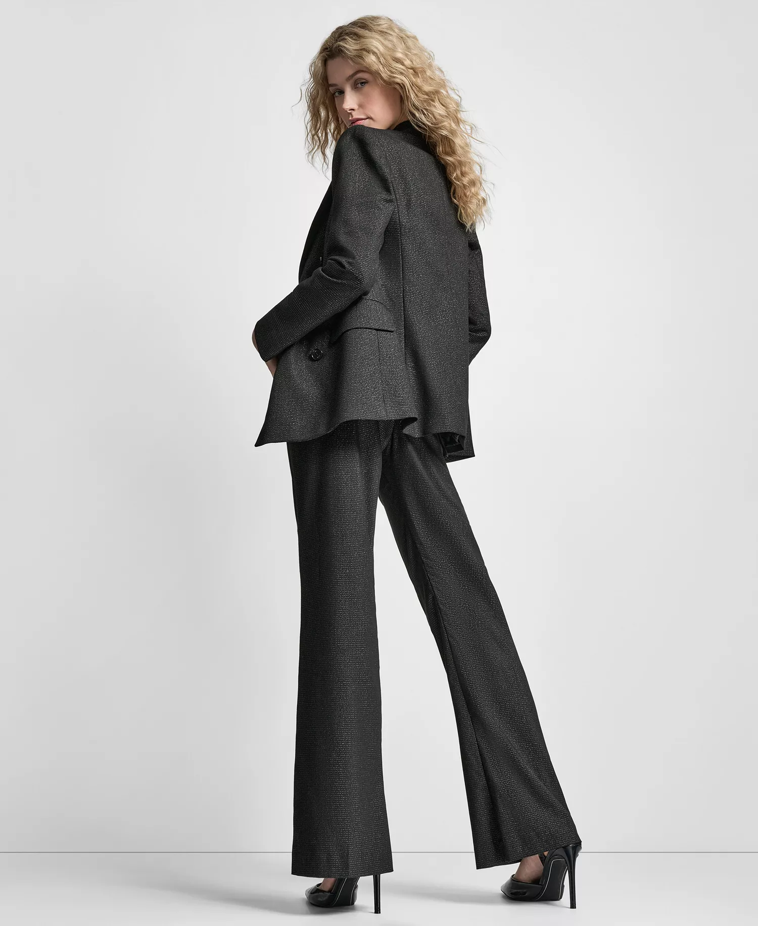 Women's Button-Front Double Breasted Blazer - Black/silver - 10
