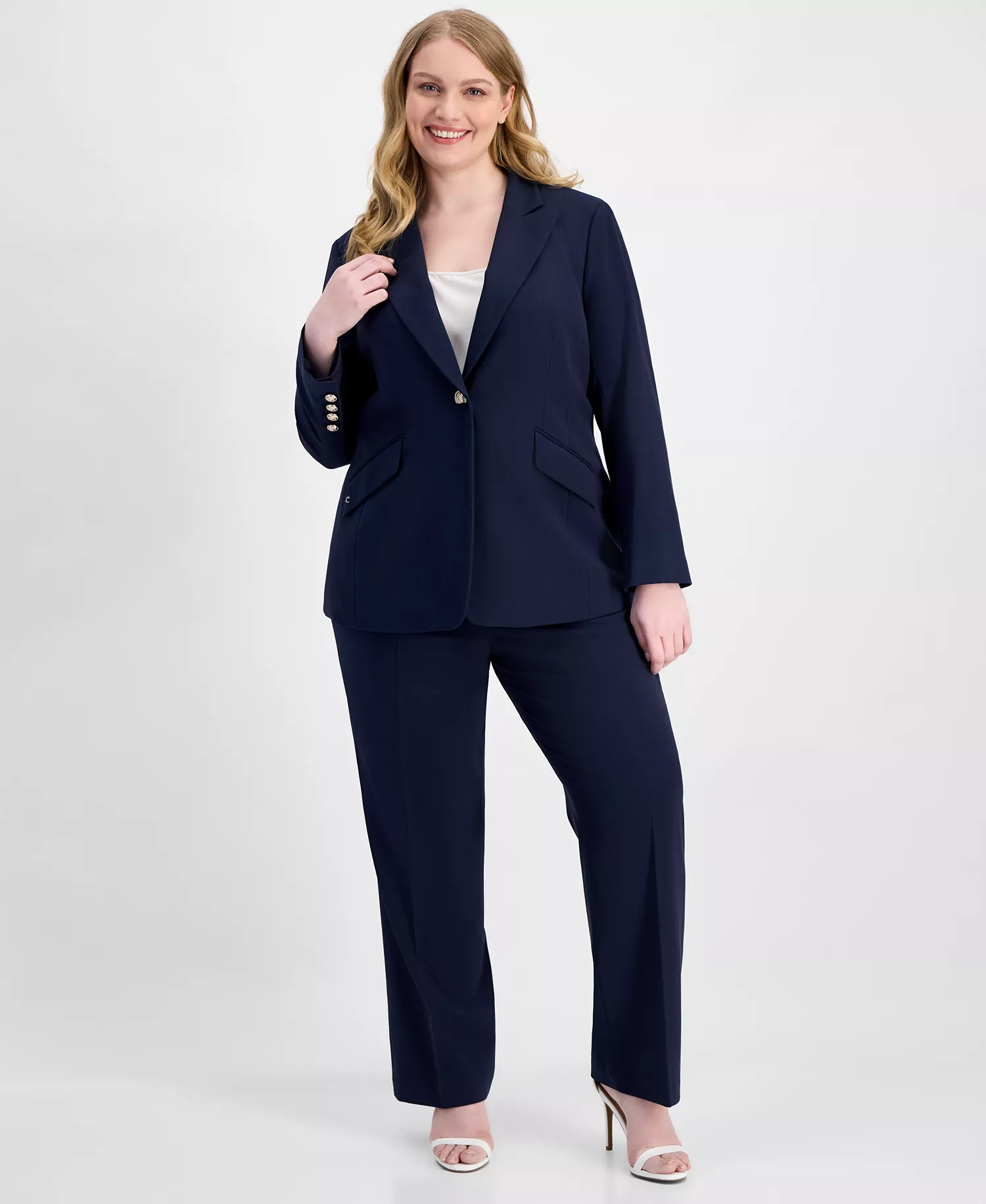 Plus Size Peak-Lapel Single-Button Blazer  - New Navy - 14W