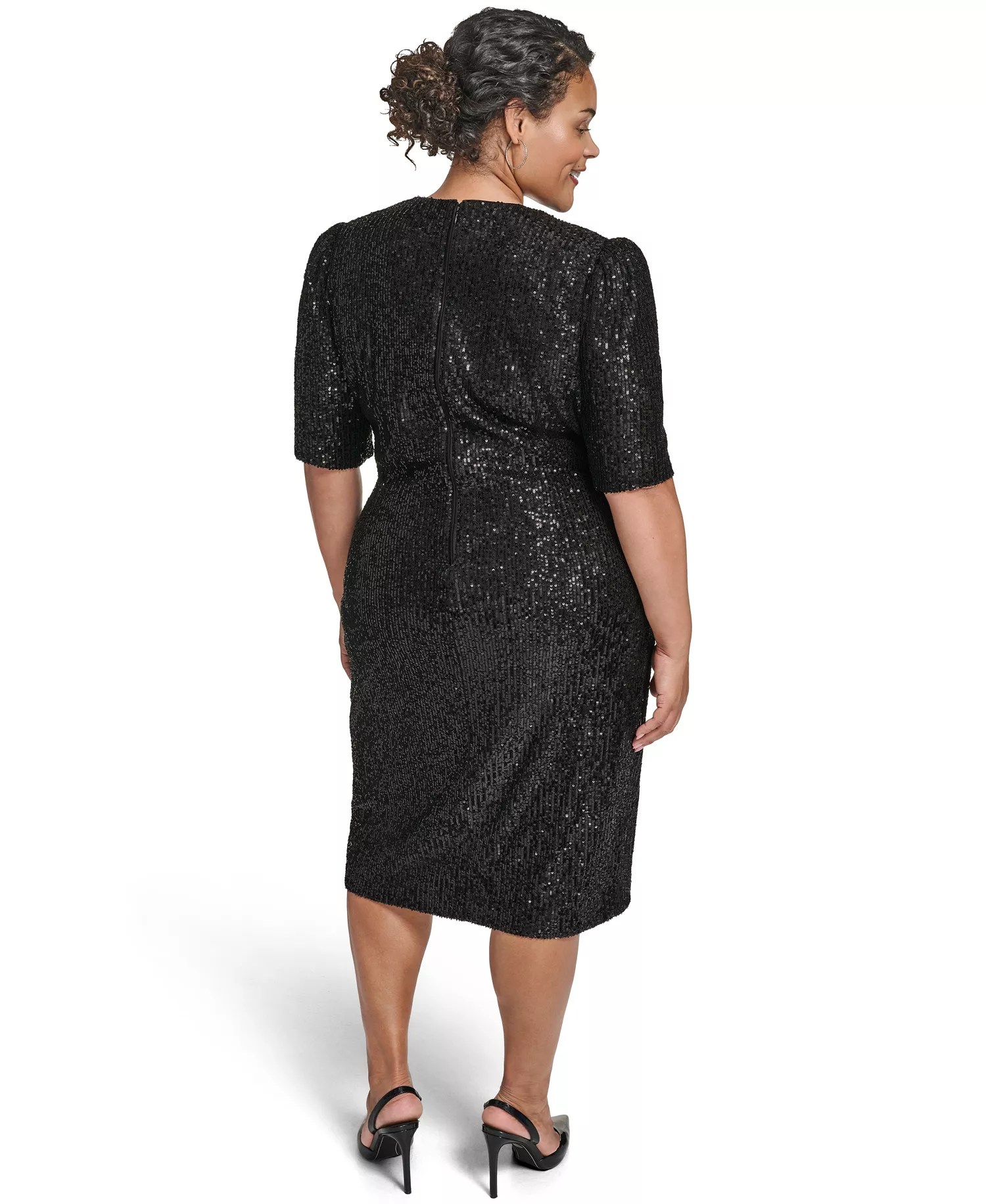 Plus Size Short-Sleeve Sequin Dress - Black - 20W