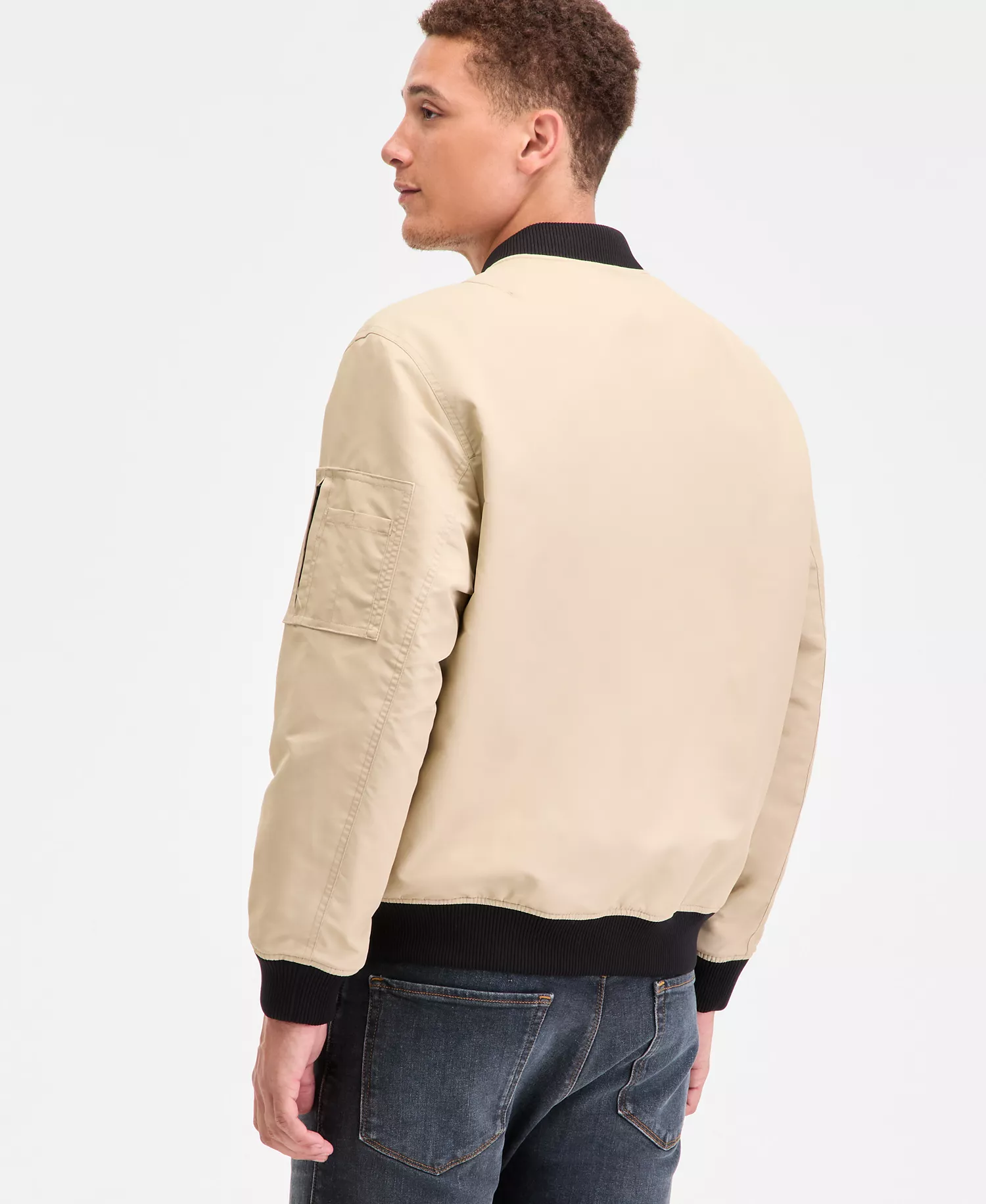 Men's Baken2435 Slim-Fit Satin Bomber Jacket - Black - 2XL