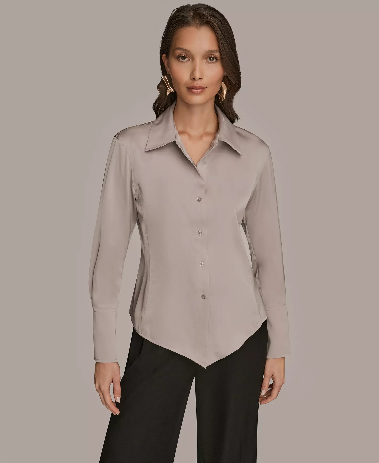 Petite Long-Sleeve Pointy Hem Blouse - Vapor - P/L