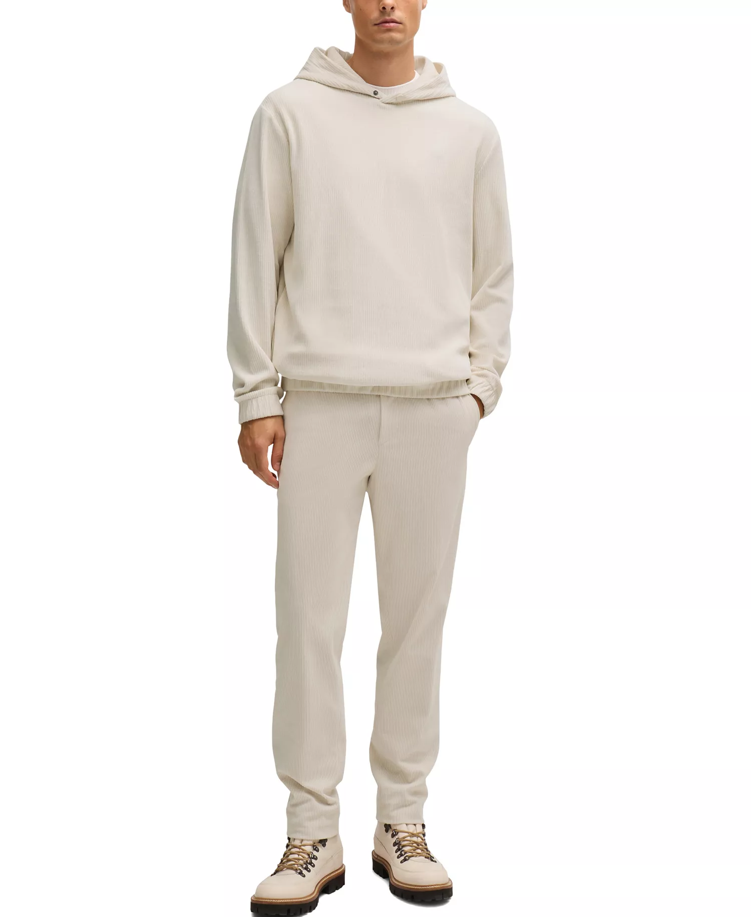 Men's Press-Stud Hood Cotton-Corduroy Hoodie - Open White - L