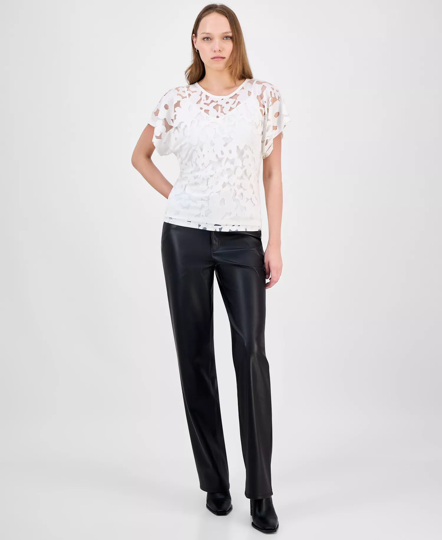 Women's Floral Lace Top - Soft Cream - XS