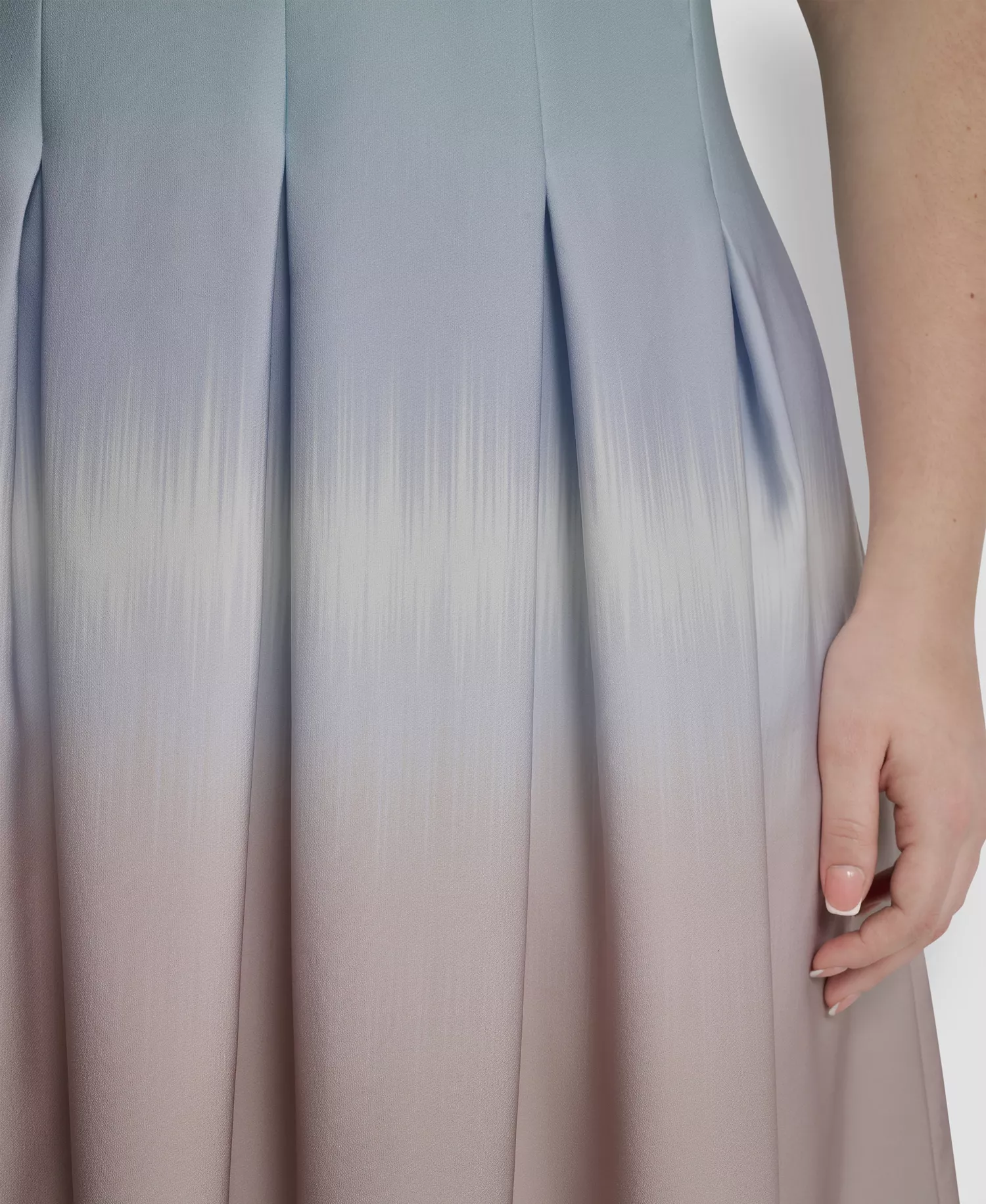 Plus Size Pleated Jewel Neck Sleeveless Midi Dress - Bleached Aqua Multi - 14W