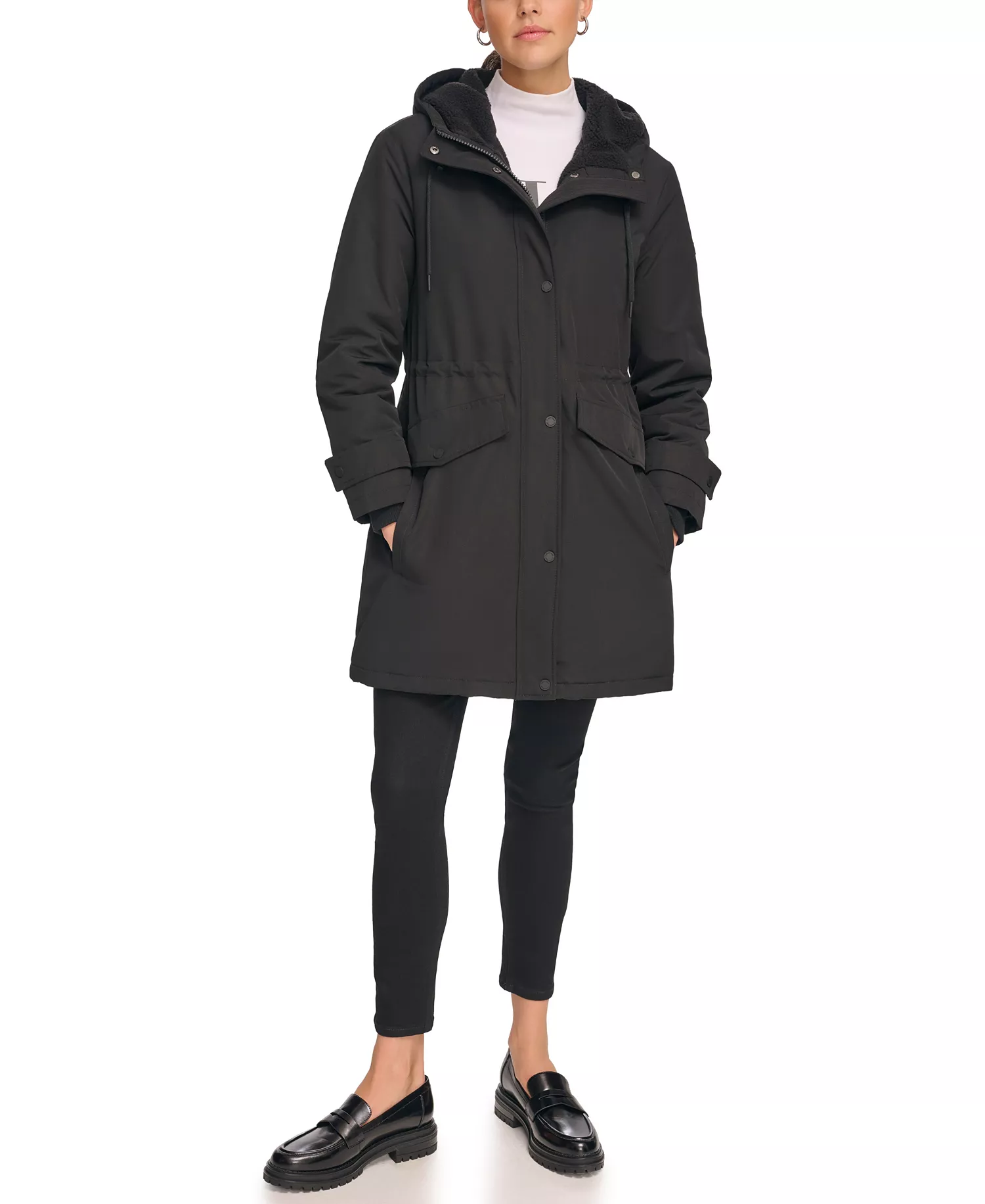 Women's Hooded Anorak Coat - Black - L