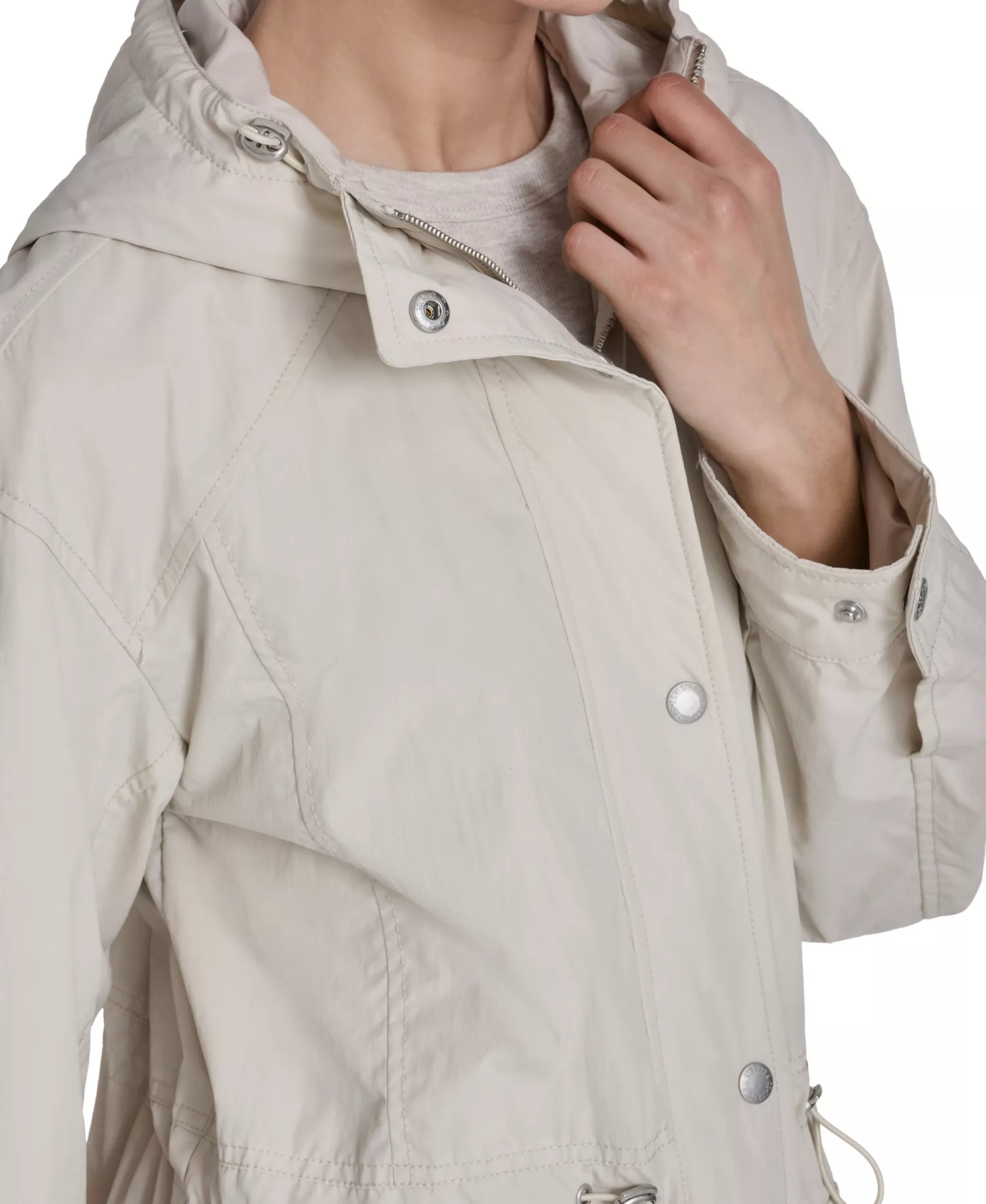 Women's Hooded Zipper and Button-Snap Jacket - Oatmeal - L