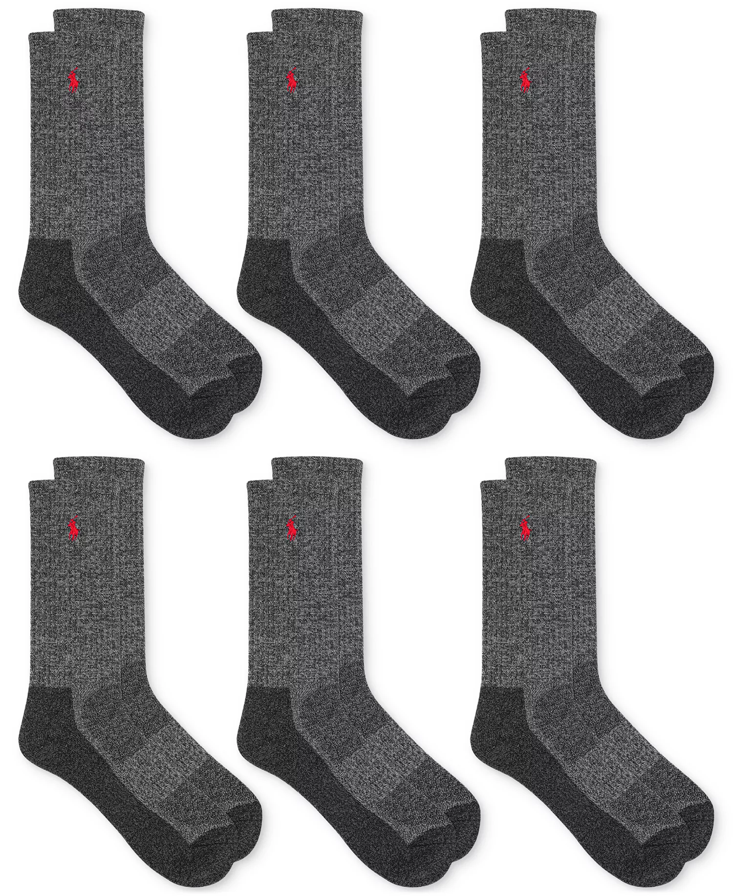 Men's 6-Pk. Performance Red Pony Crew Socks - Charh - 10-13