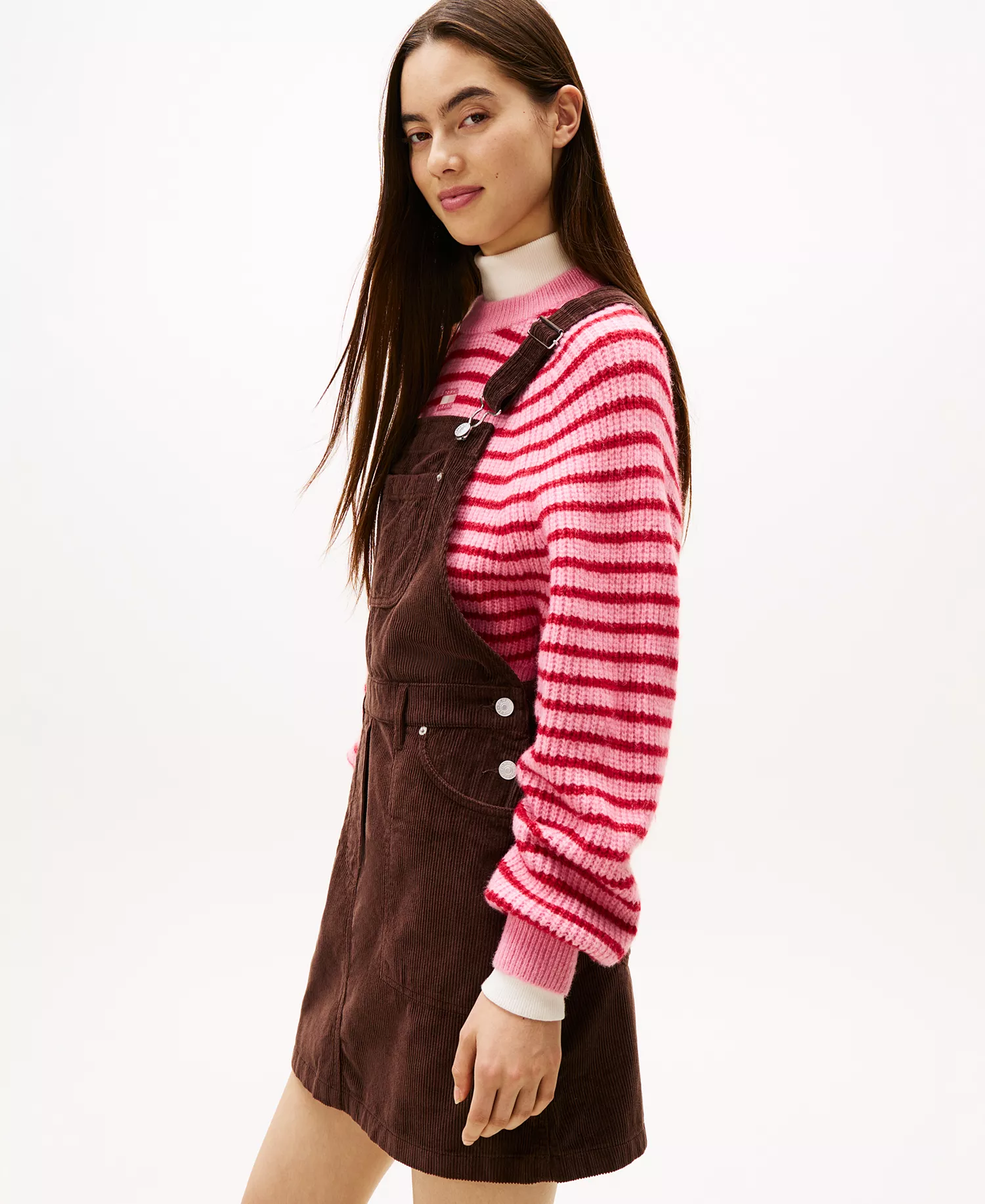 Women's Script Cord Dungarees Dress - Rich Brown - L
