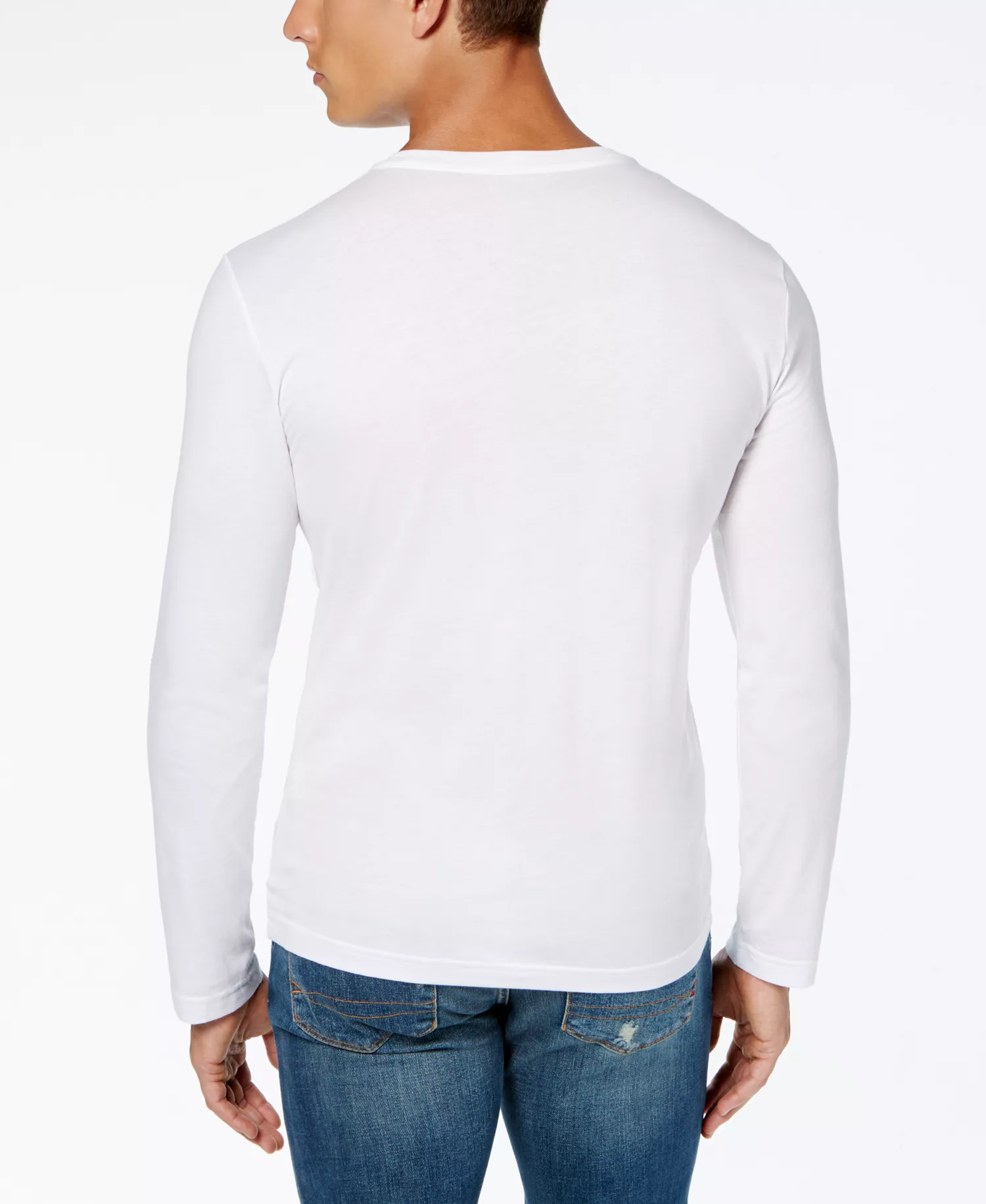 Men's V-Neck Casual Long Sleeve Jersey T-Shirt - 001 - White - 3XL