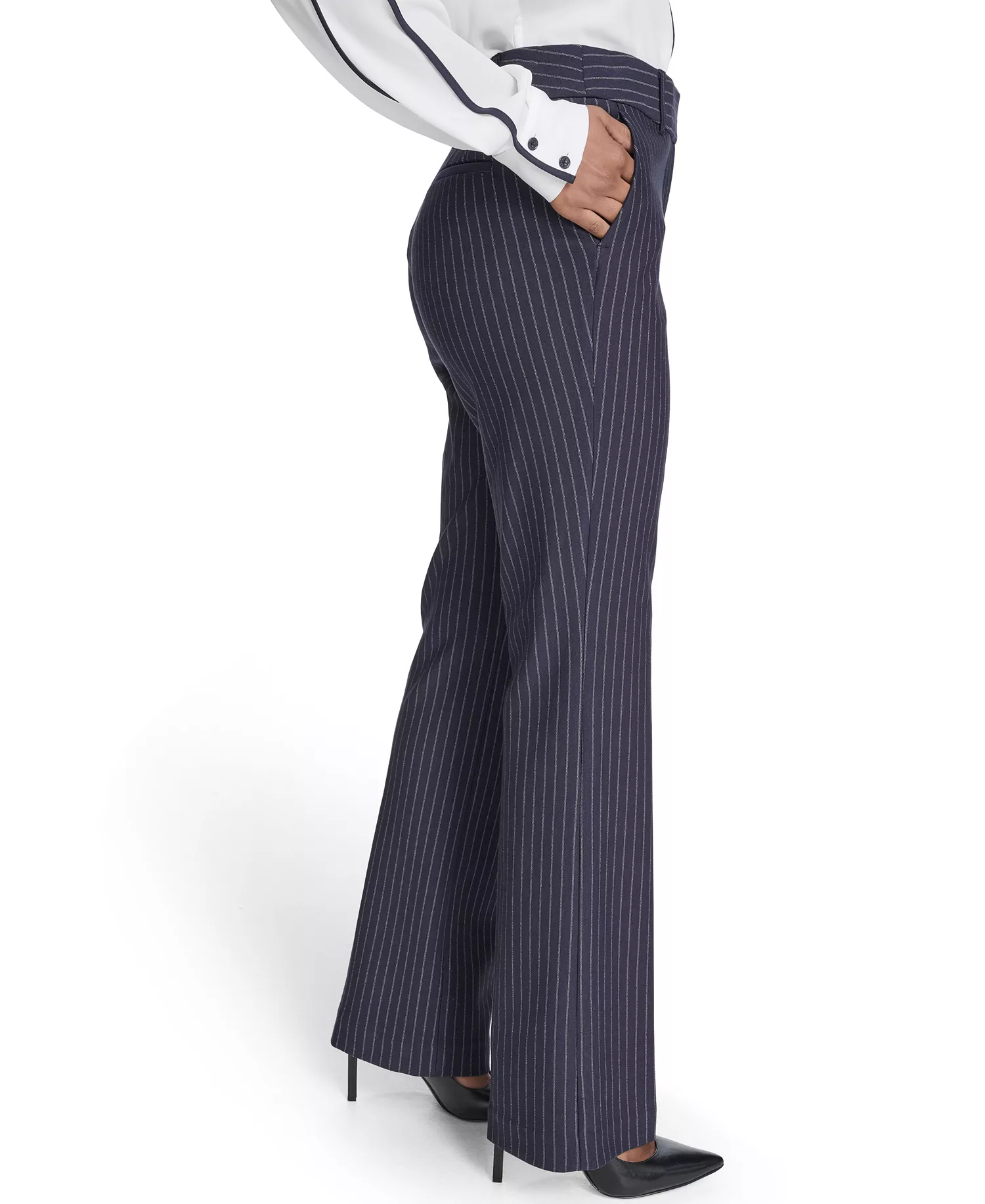 Women's Mid Rise Striped Sutton Trouser - Midnight/ Khaki - 10