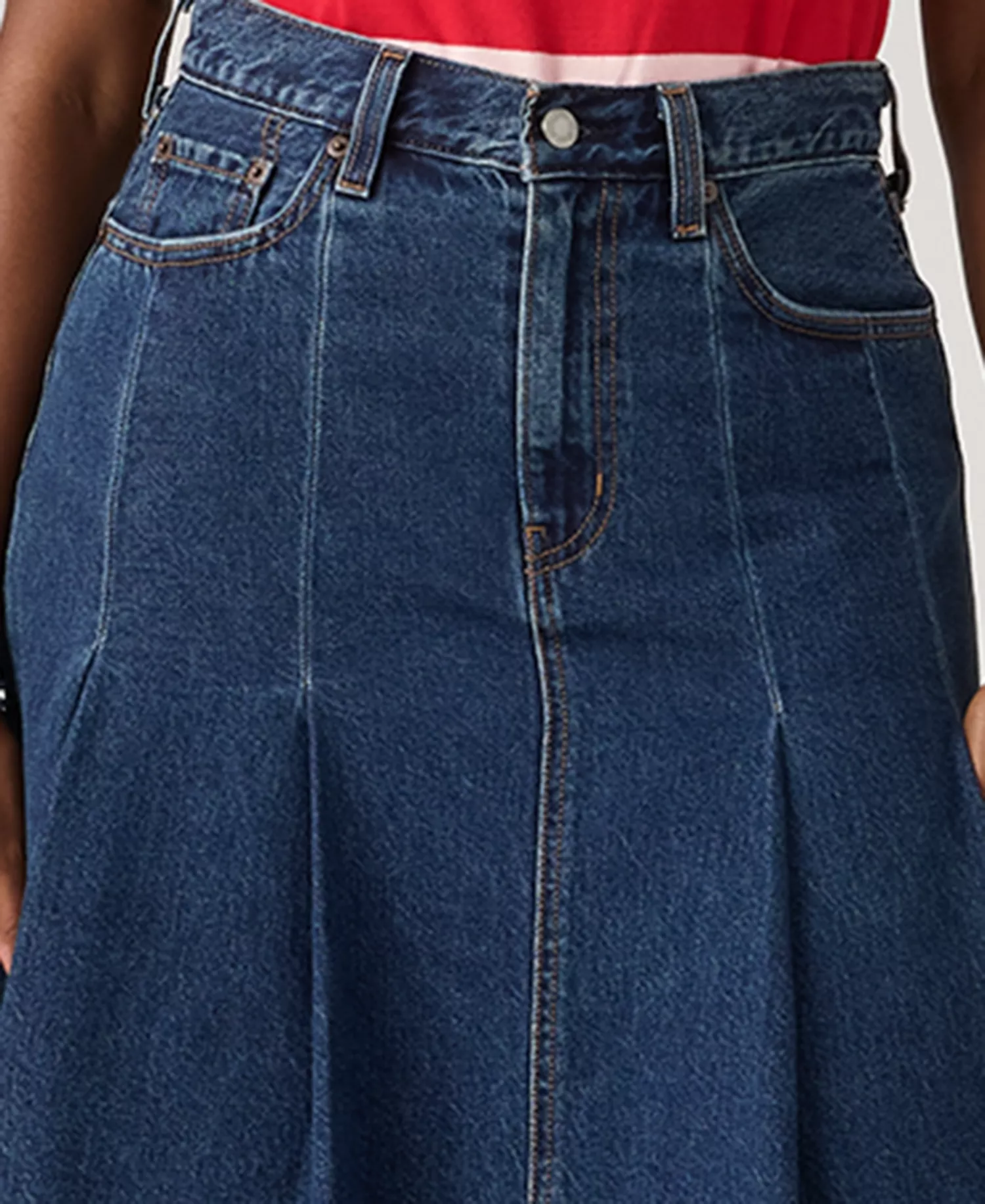Women's Pleated Denim Midi Skirt - Slightly Coral - 24