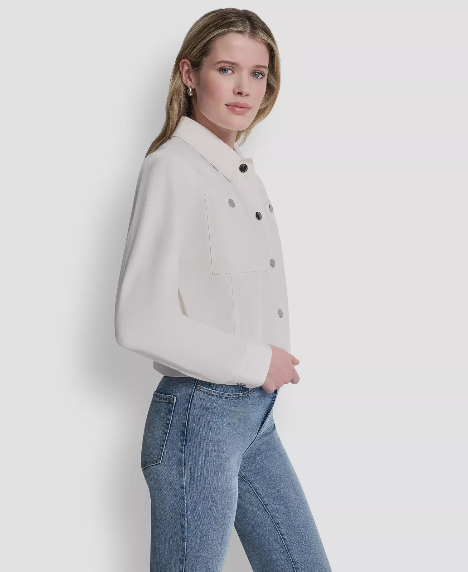 Women's Collared Twill Trucker Jacket - Ivory - L