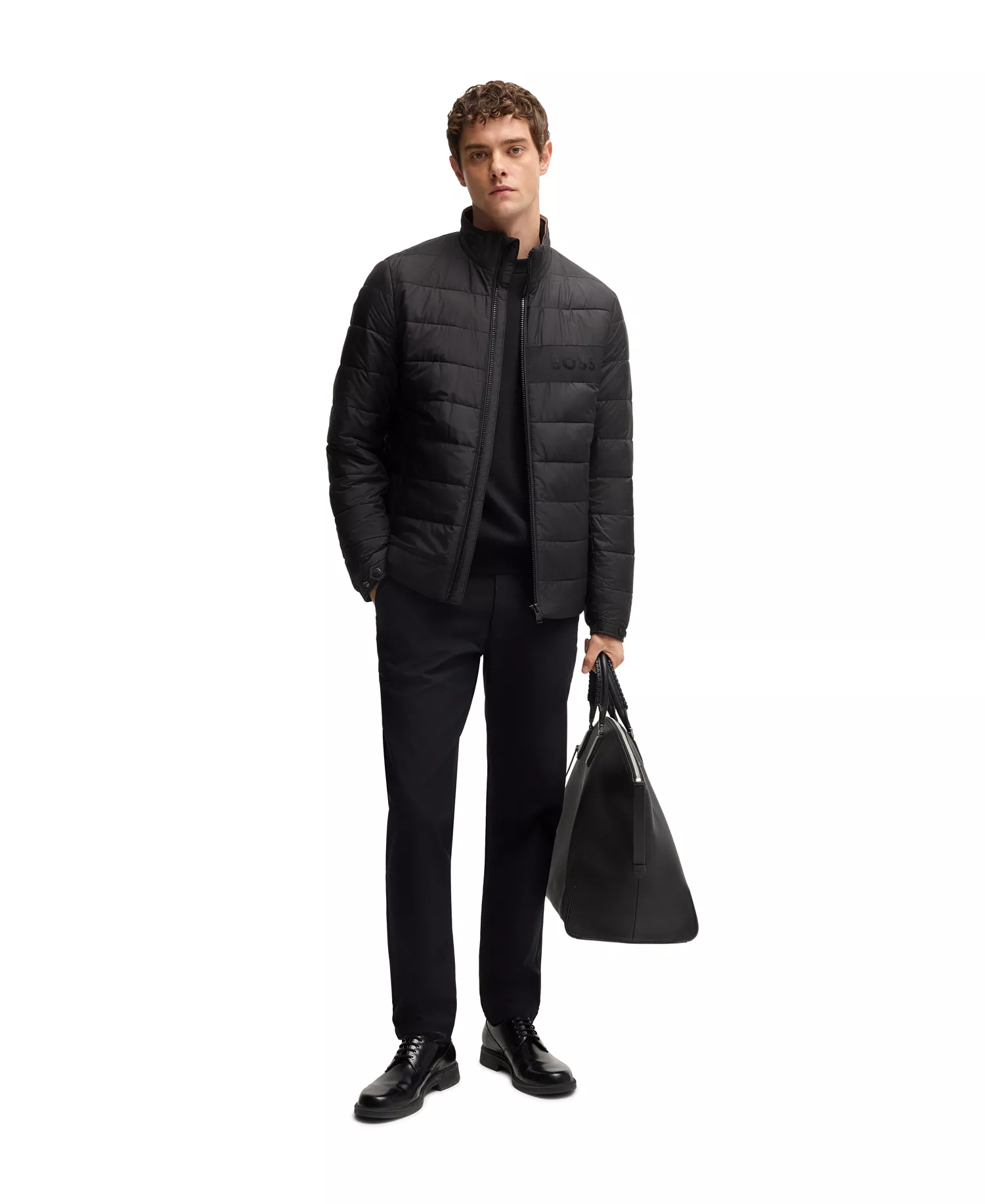 Men's Water-Repellent Logo Detail Jacket - Black - 36R