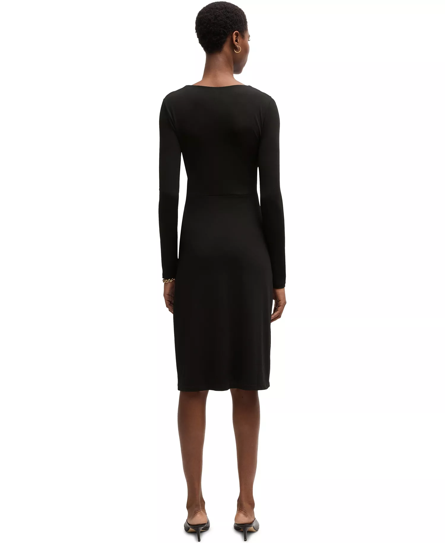 Women's Stretch Crepe Wrap-Front Dress - Black - M