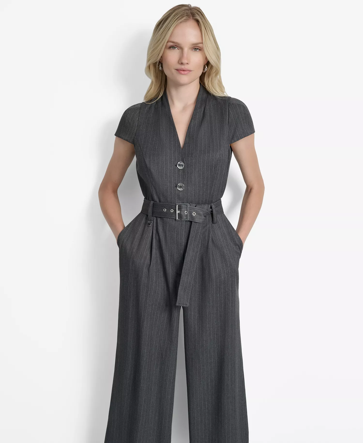 Women's Cap Sleeve V-Neck Jumpsuit - Heather Grey - 10