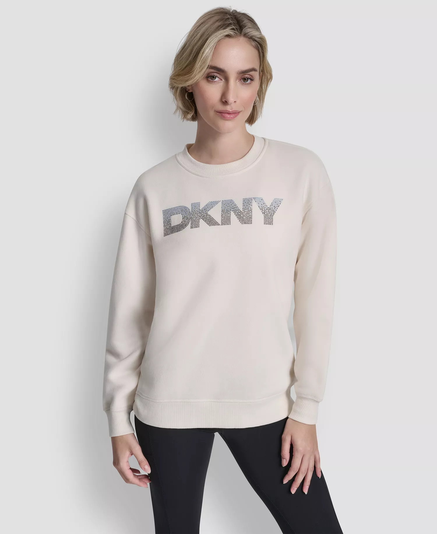 Women's Nolita Rhinestone Logo Crew Neck Sweatshirt - Eggnog/Blue Ombre - L