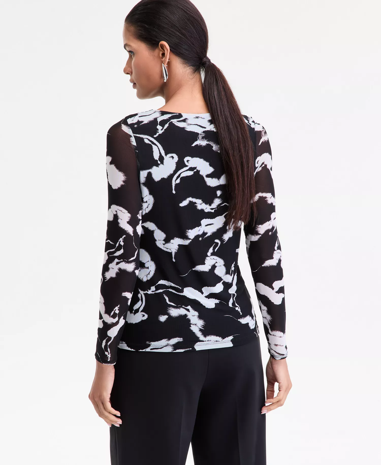 Women's Twist-Neck Printed Mesh Top, Macy's Exclusive - Dahlia Black - L