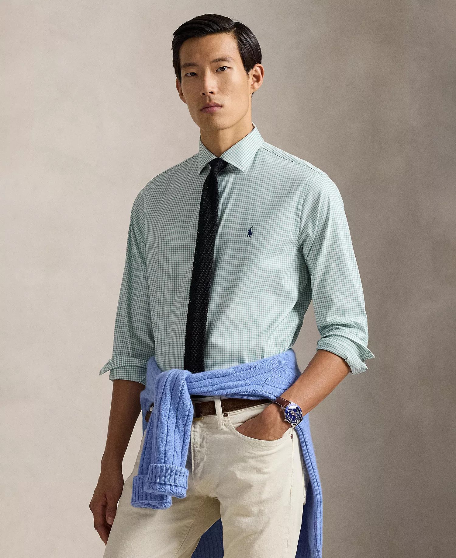 Men's Spread Collar Shirt - Essex Green White - 2XL