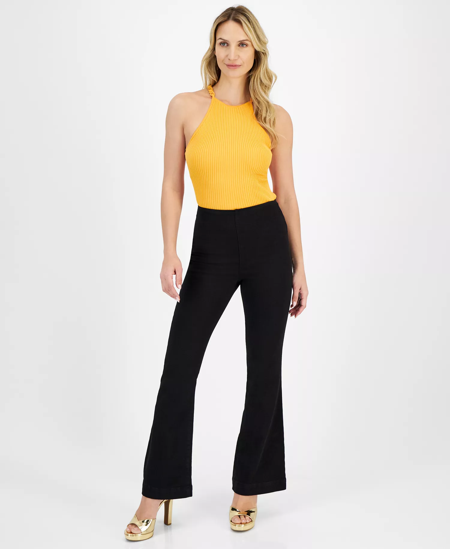 Women's High-Rise Flared-Leg Jeans, Created for Macy's - Deep Black - 4