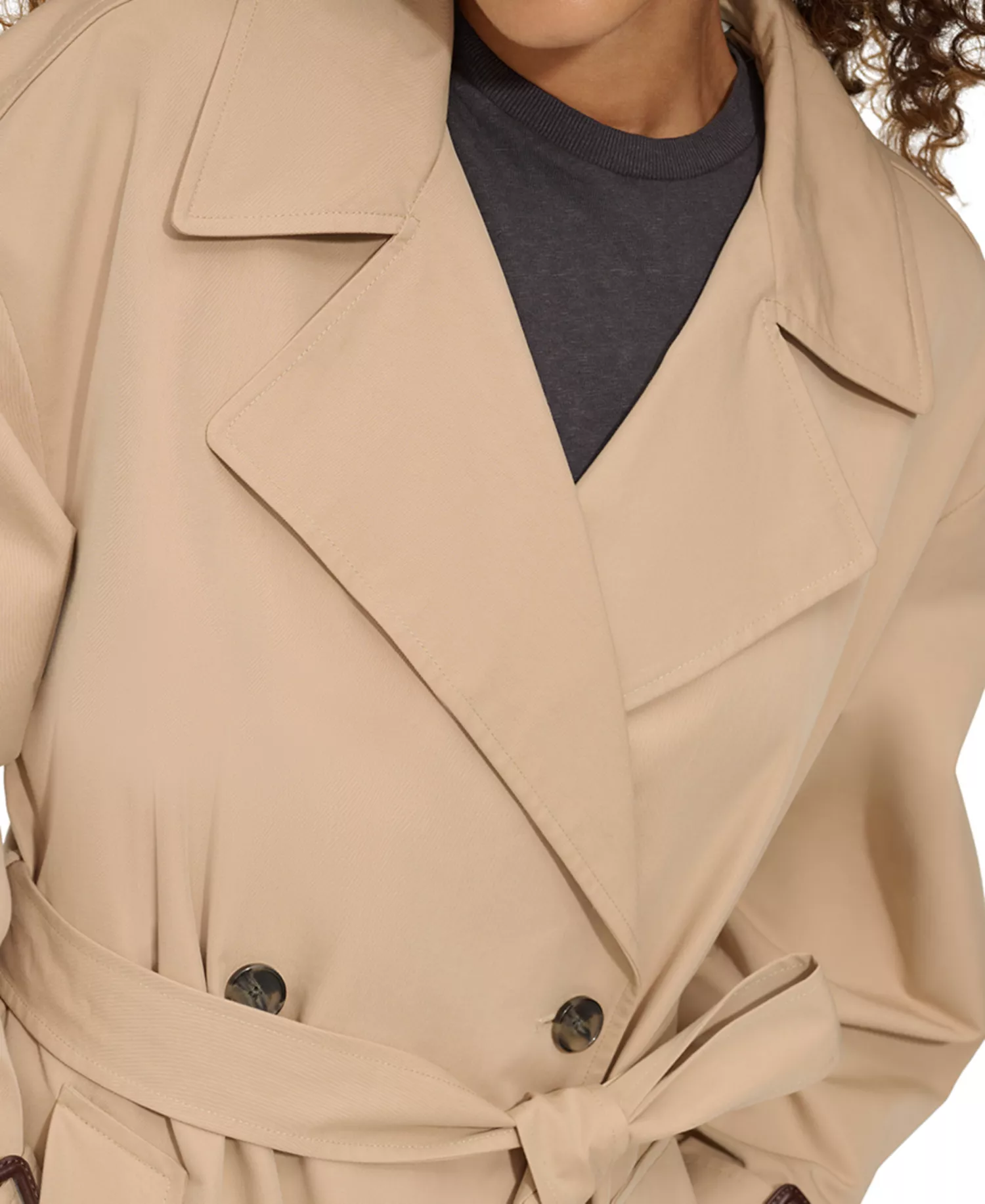Women's Classic Relaxed Fit Belted Trench Coat - Khaki - L