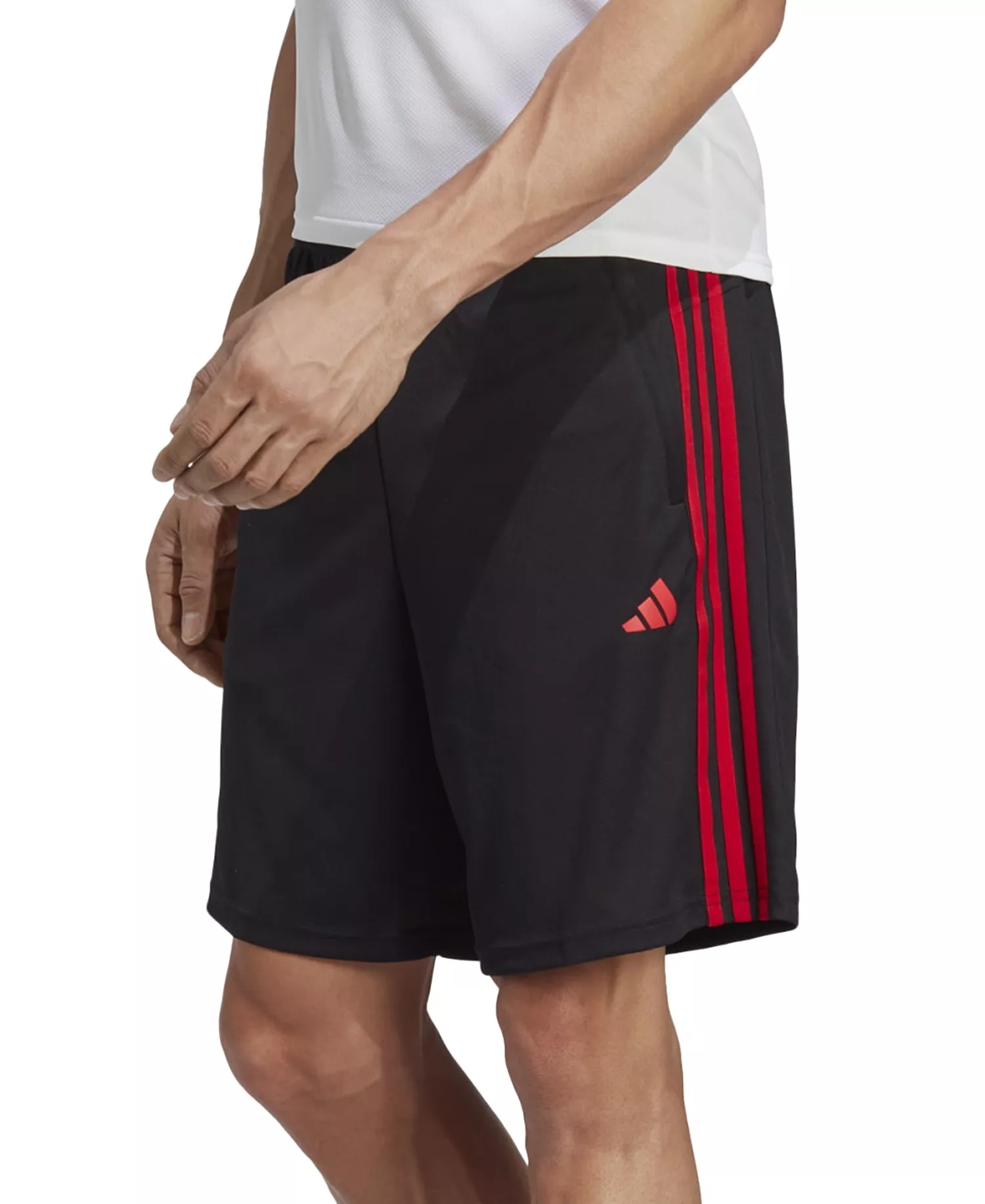 Men's Train Essentials Classic-Fit AEROREADY 3-Stripes 10" Training Shorts - Black / Btr Scarlet - 2XL