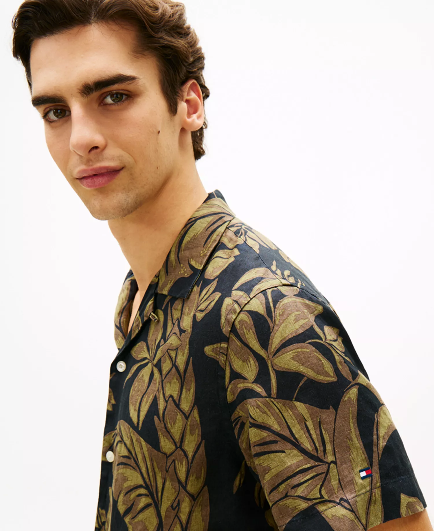 Men's Linen All-Over Floral Short-Sleeve Print Shirt - Dark Night Navy/Allover - L