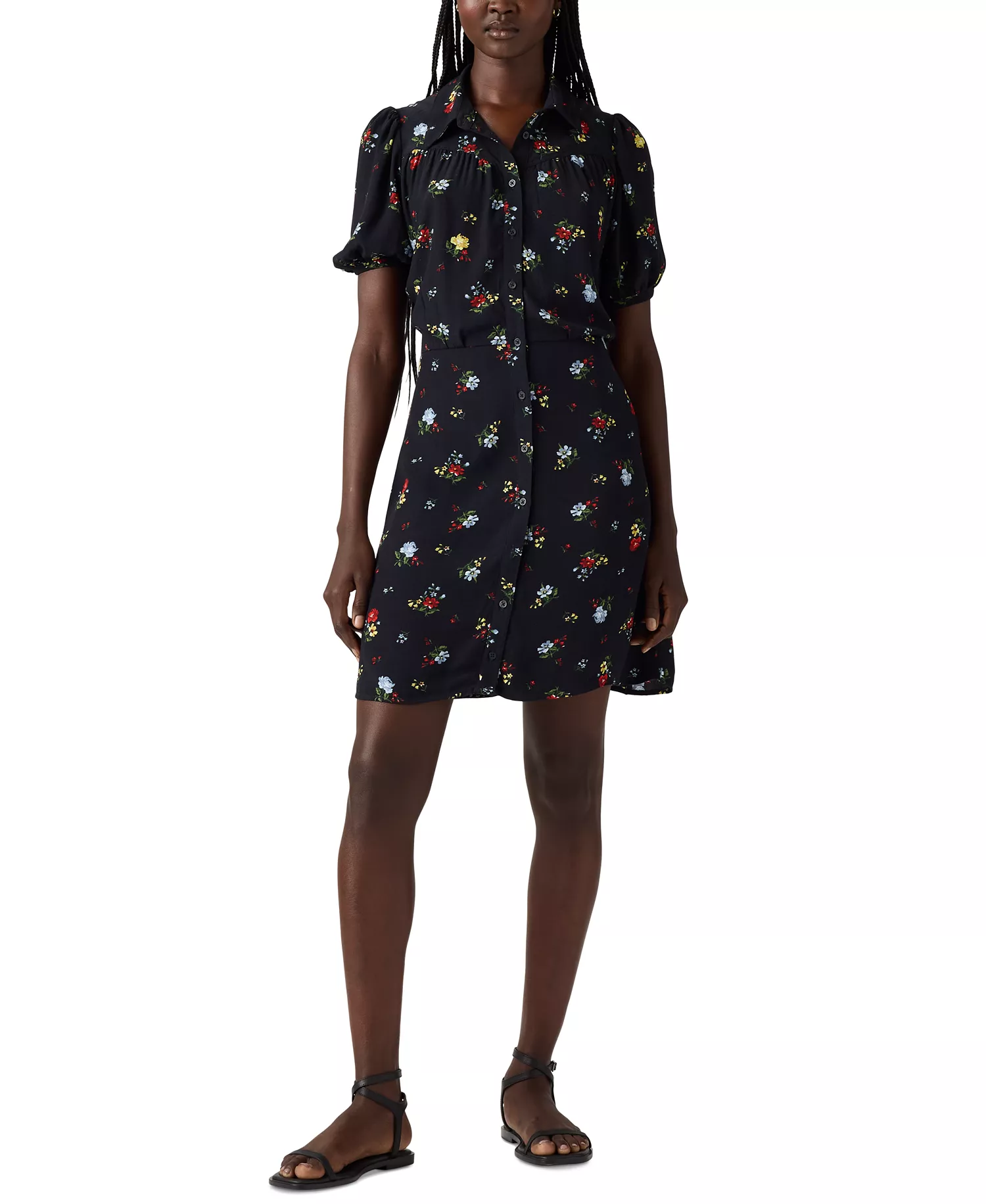 Women's Cotton Lea Button-Front Mini Dress - Deedee Floral Anthracite Night - S