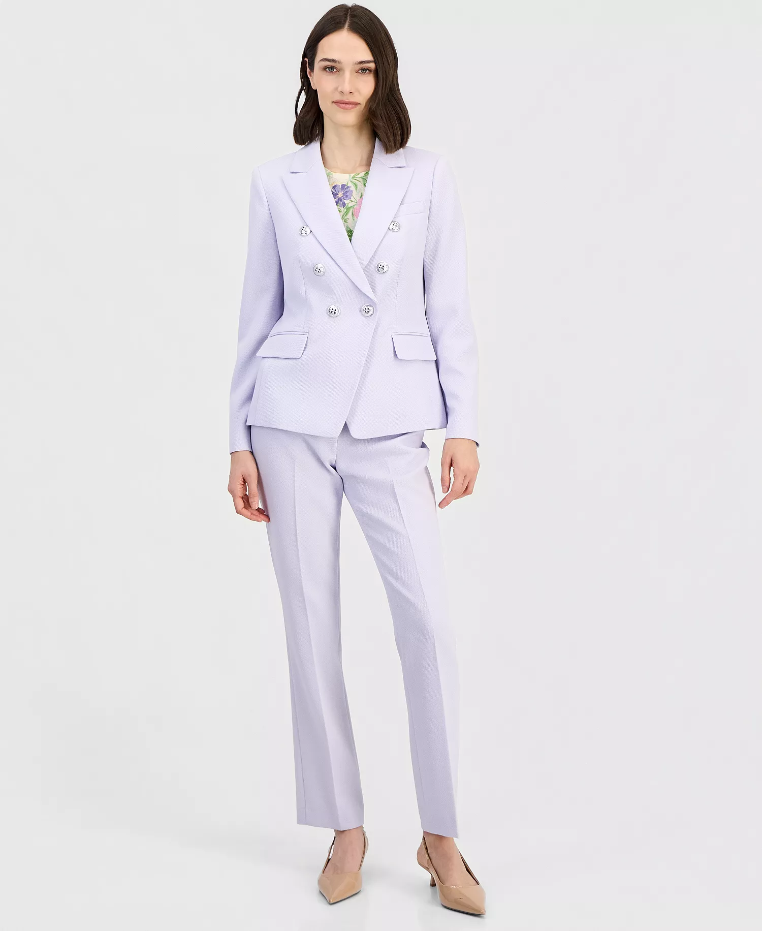 Women's Twill Peak-Lapel Faux-Double Breasted Blazer - Soft Violet - 10