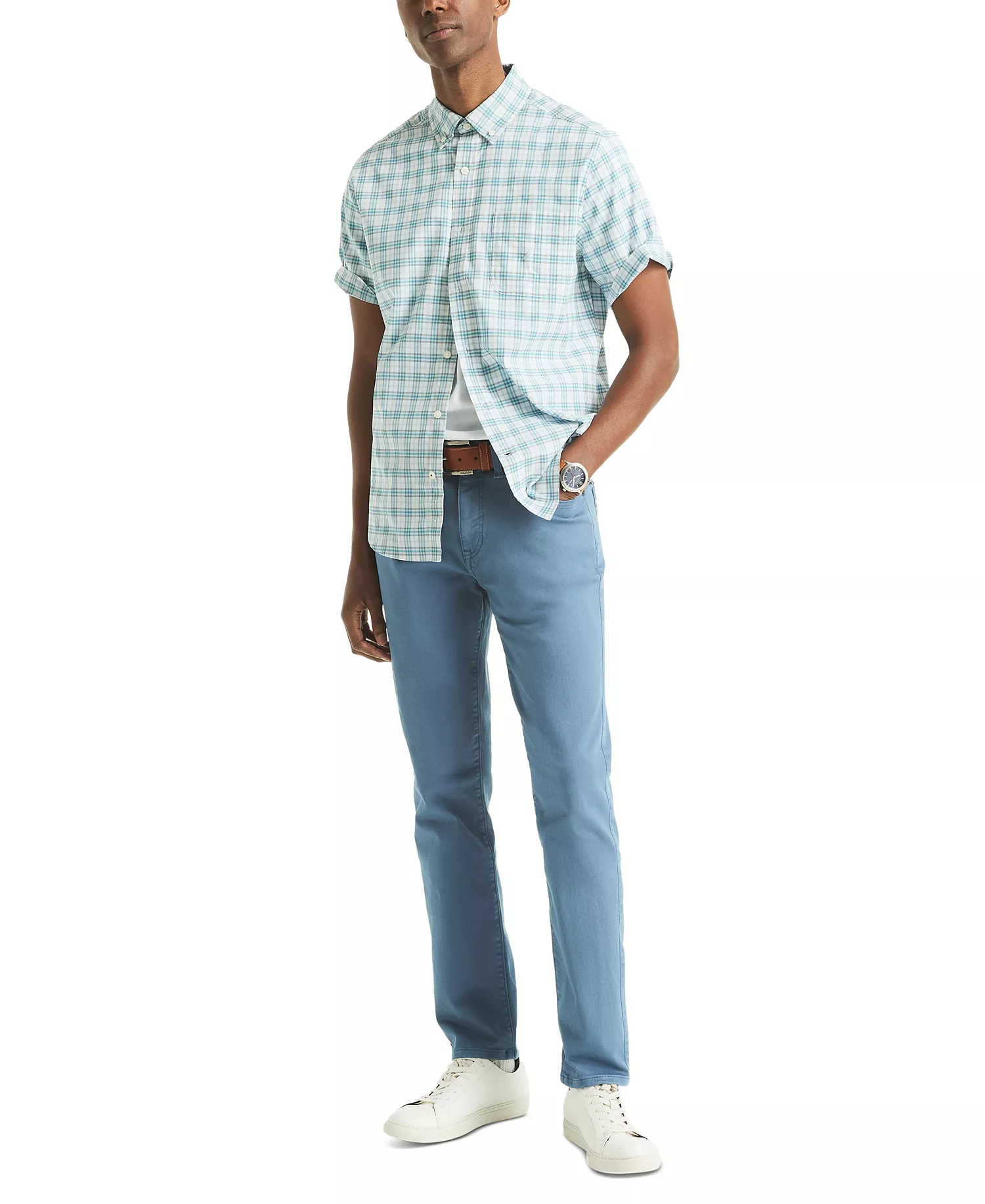 Men's Short Sleeve Tattersall Button-Down Shirt - Bright White - 2XL