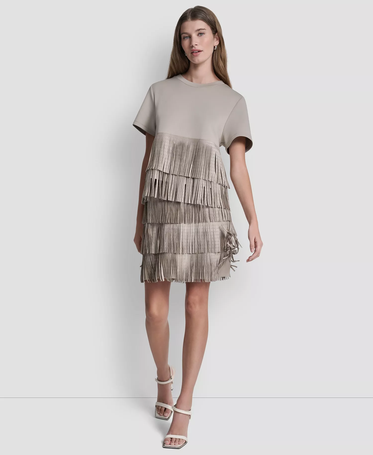 Women's Studded Fringe Short-Sleeve T-Shirt - Pebble - L