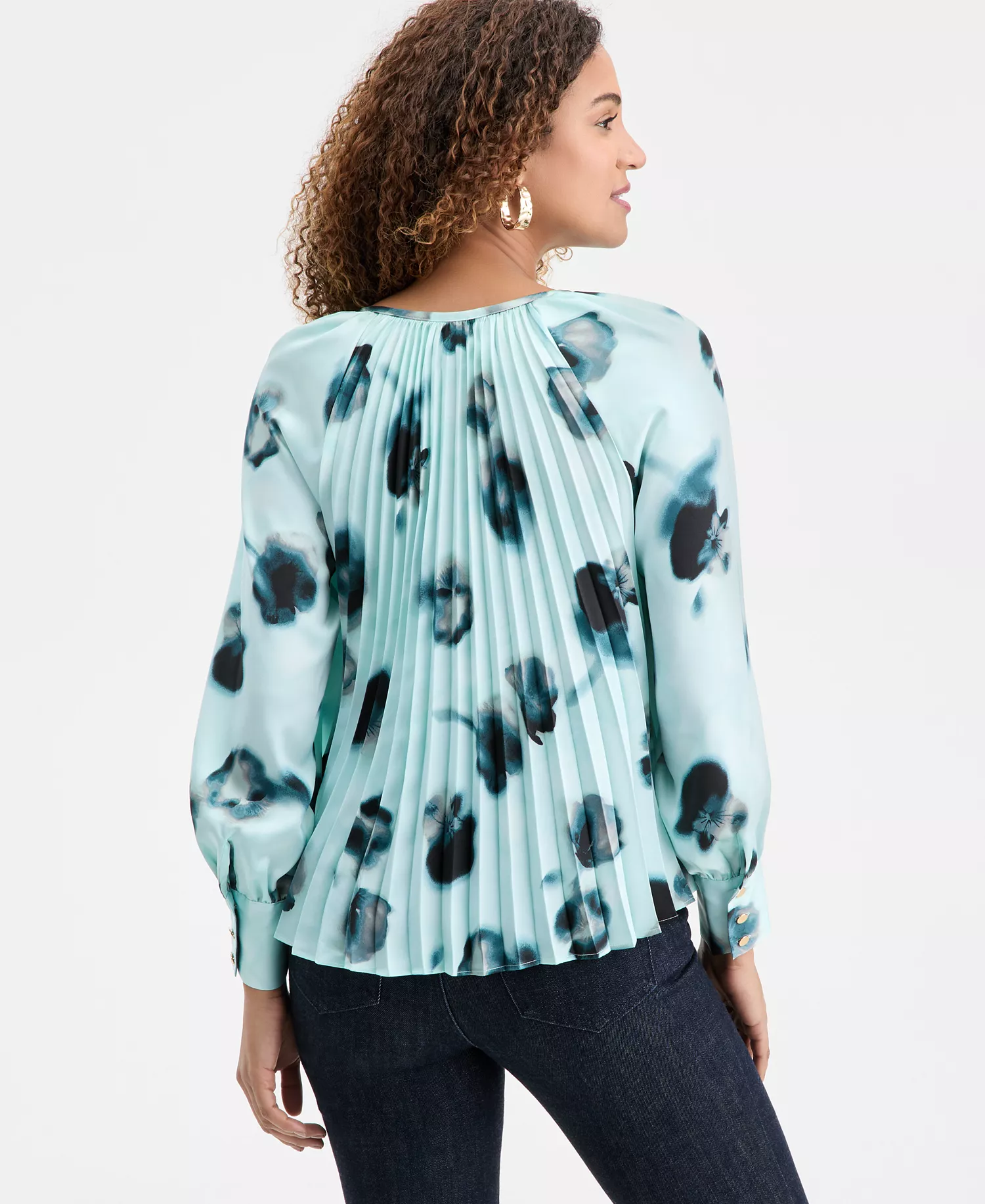 I.N.C. Concepts Women's Long Sleeve Printed Pleated Blouse, Macy's Exclusive - Millie Garden - L