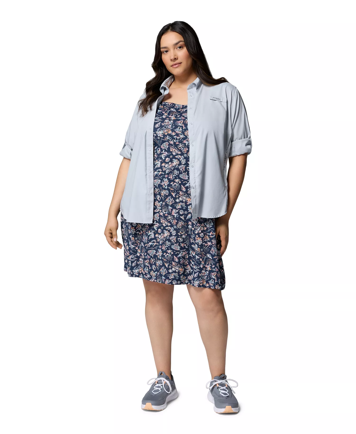 PFG Plus Size Active Printed Freezer III Dress - Collegiate Navy Konakai - 1X
