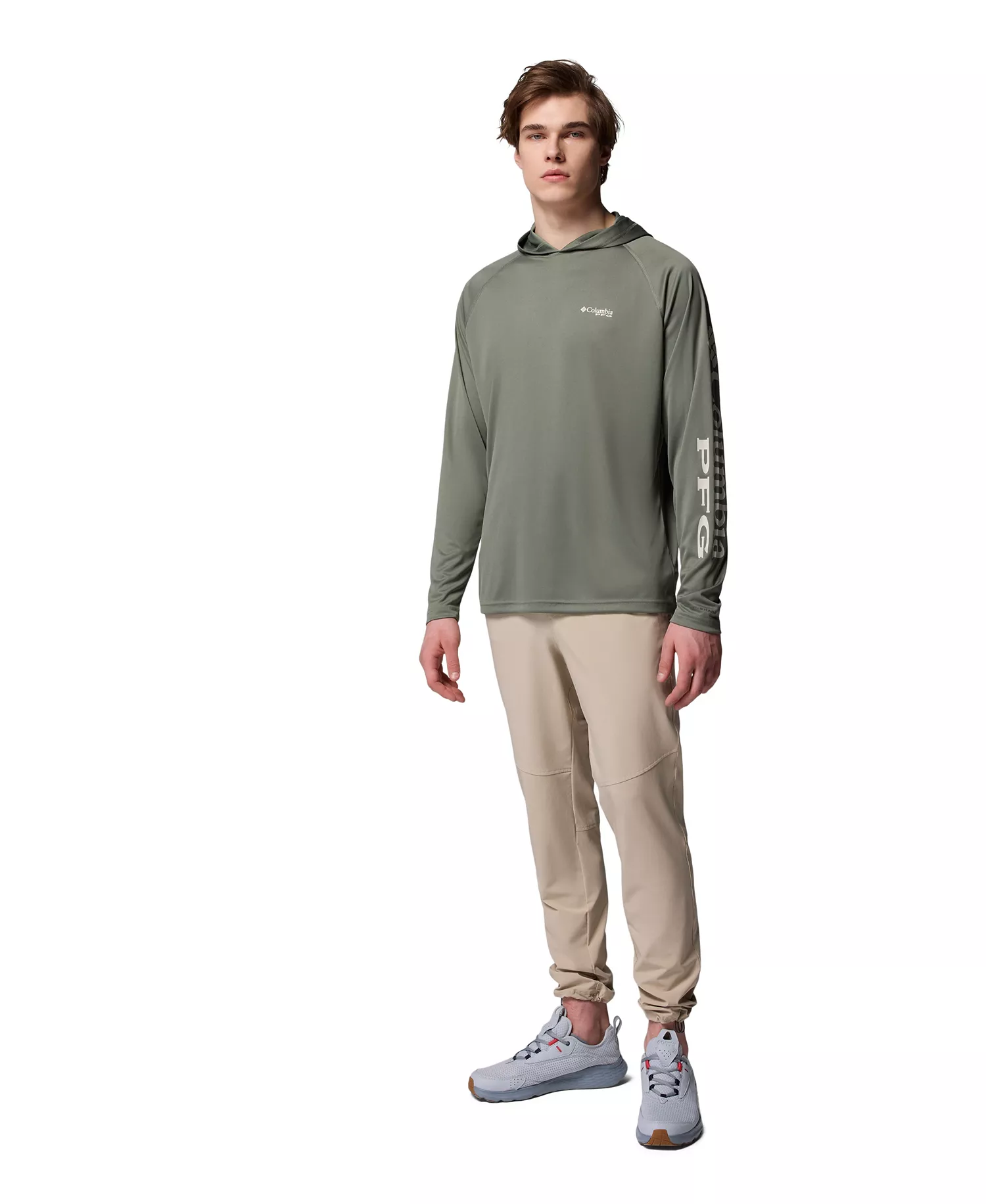 Men's Terminal Tackle Long Sleeve Hoodie - Cypress, Dark stone logo - L